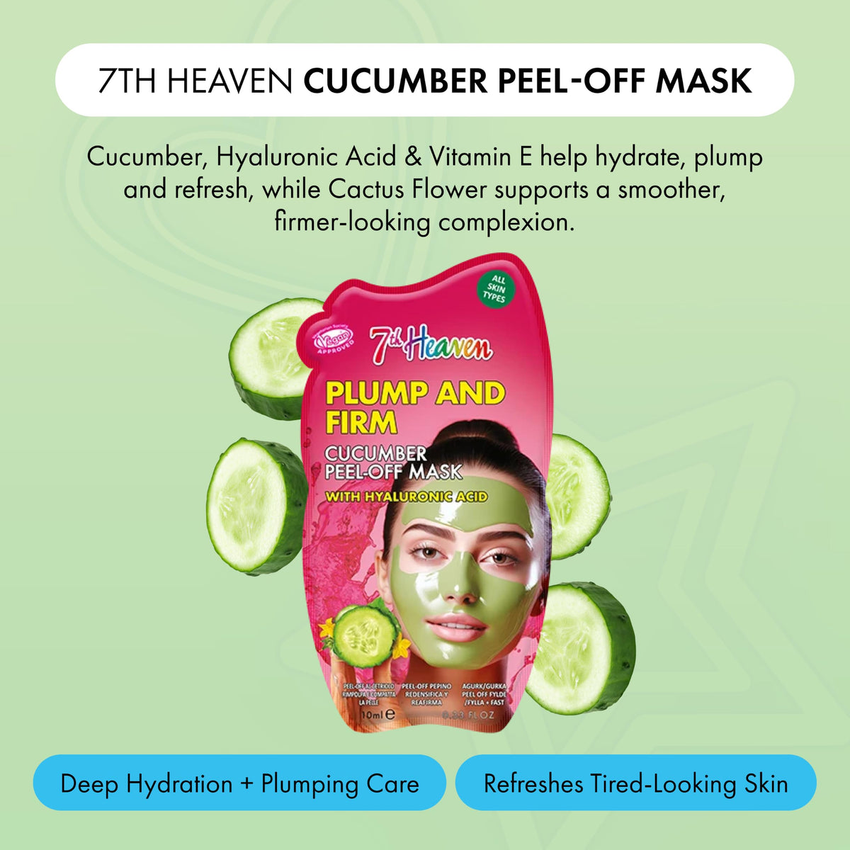 7th Heaven Cucumber Peel-Off Face Mask with Hyaluronic Acid - Plumping & Firming Treatment