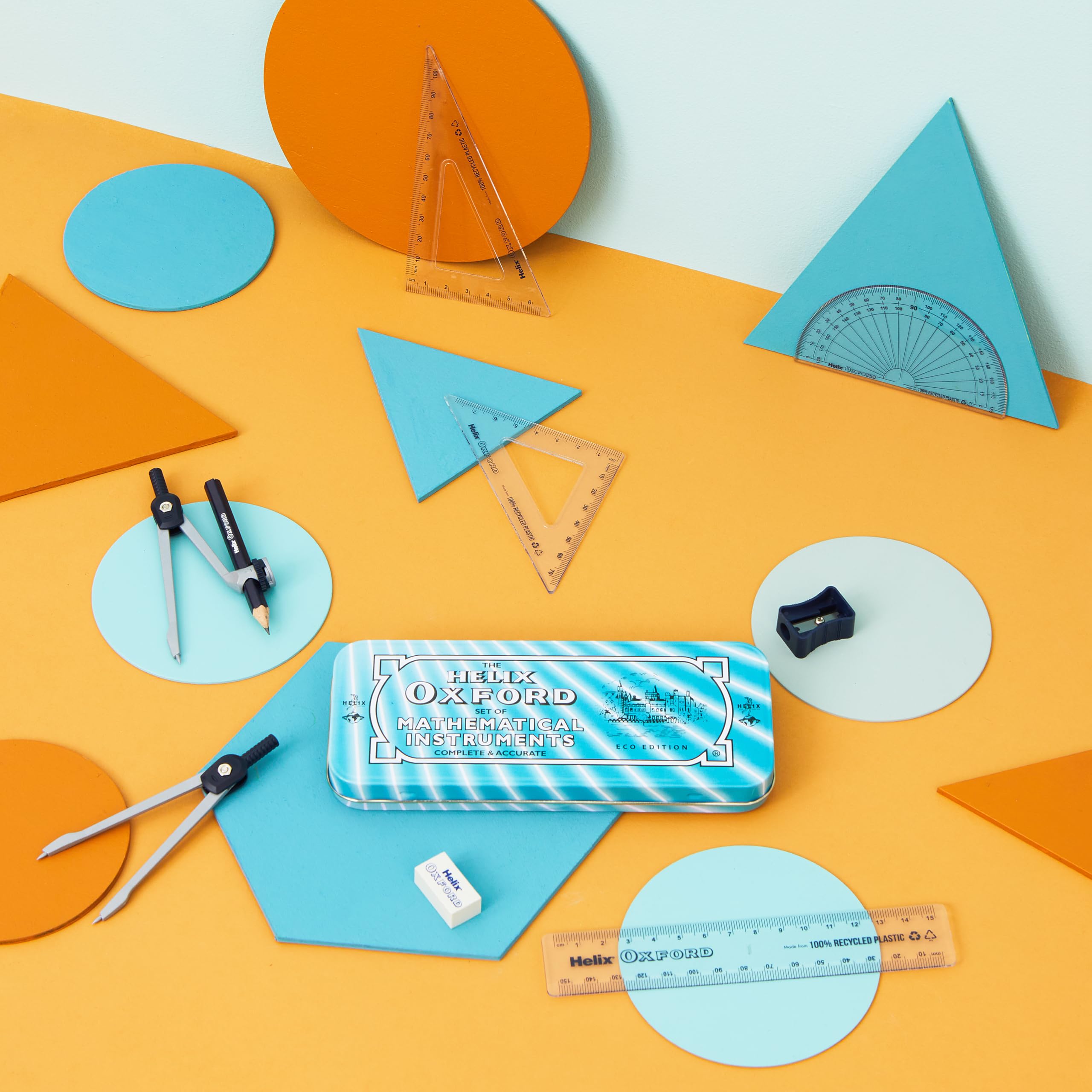 Helix Oxford Cyber Eco Maths Set - 9 Piece Geometry Set with Recycled Contents | Light Blue 4