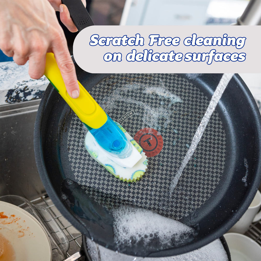 Scrub Daddy Dish Wand Scrubbing Brush with Handle - Soap Dispensing Dish Brush with Detachable Sponge Head, Blue