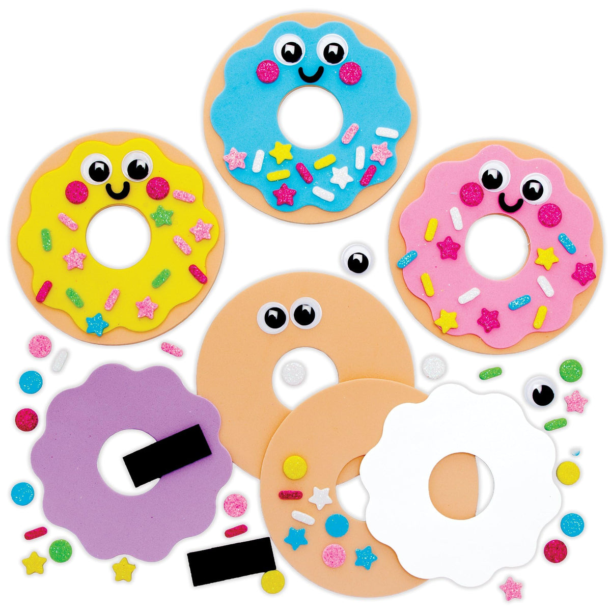 Baker Ross Donut Mix & Match Magnet Kits - Pack of 8, Foam Craft Magnets