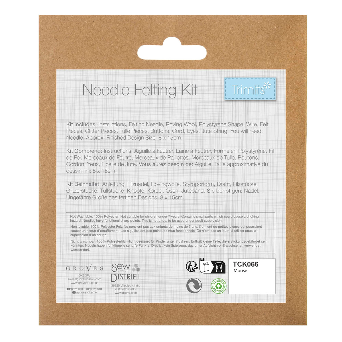 Trimits Nordic Mouse Needle Felting Craft Kit - Beginner Friendly | Includes Roving Wool, Needle, Instructions | 9 x 15cm