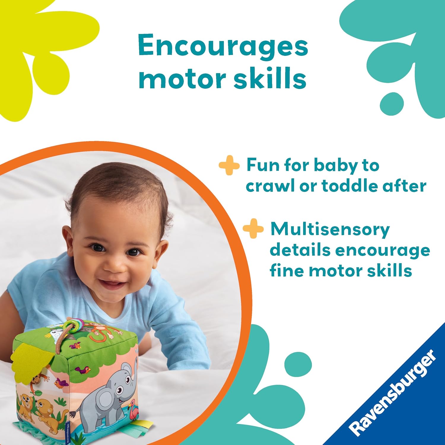 Ravensburger Play+ Roll & Play Sound Cube Wild Animals - Musical Baby Toy for 6 Months+ 2