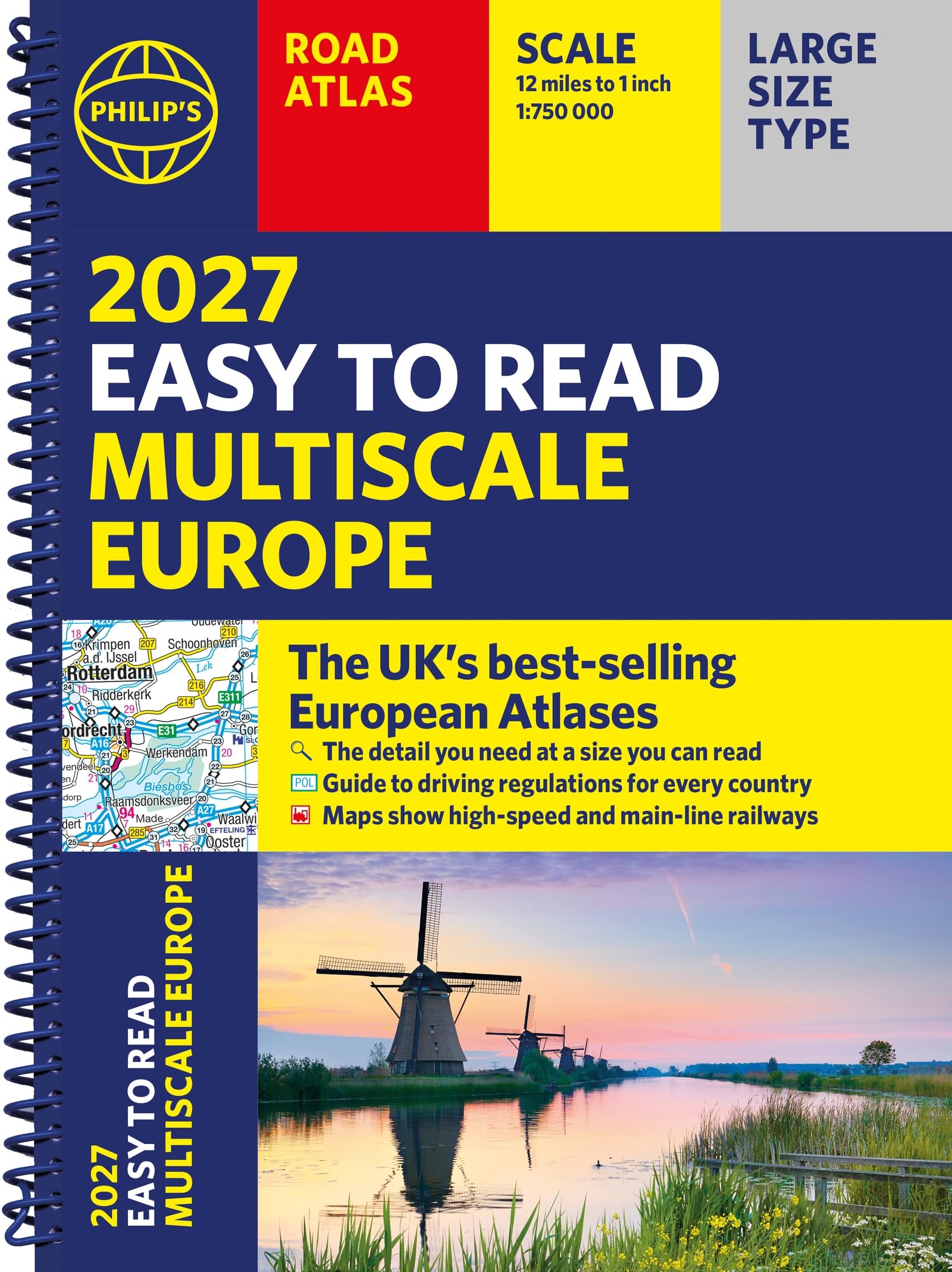 Philip's Philip's 2027 Easy to Read Multiscale Road Atlas of Europe - A4 Spiral Edition 1
