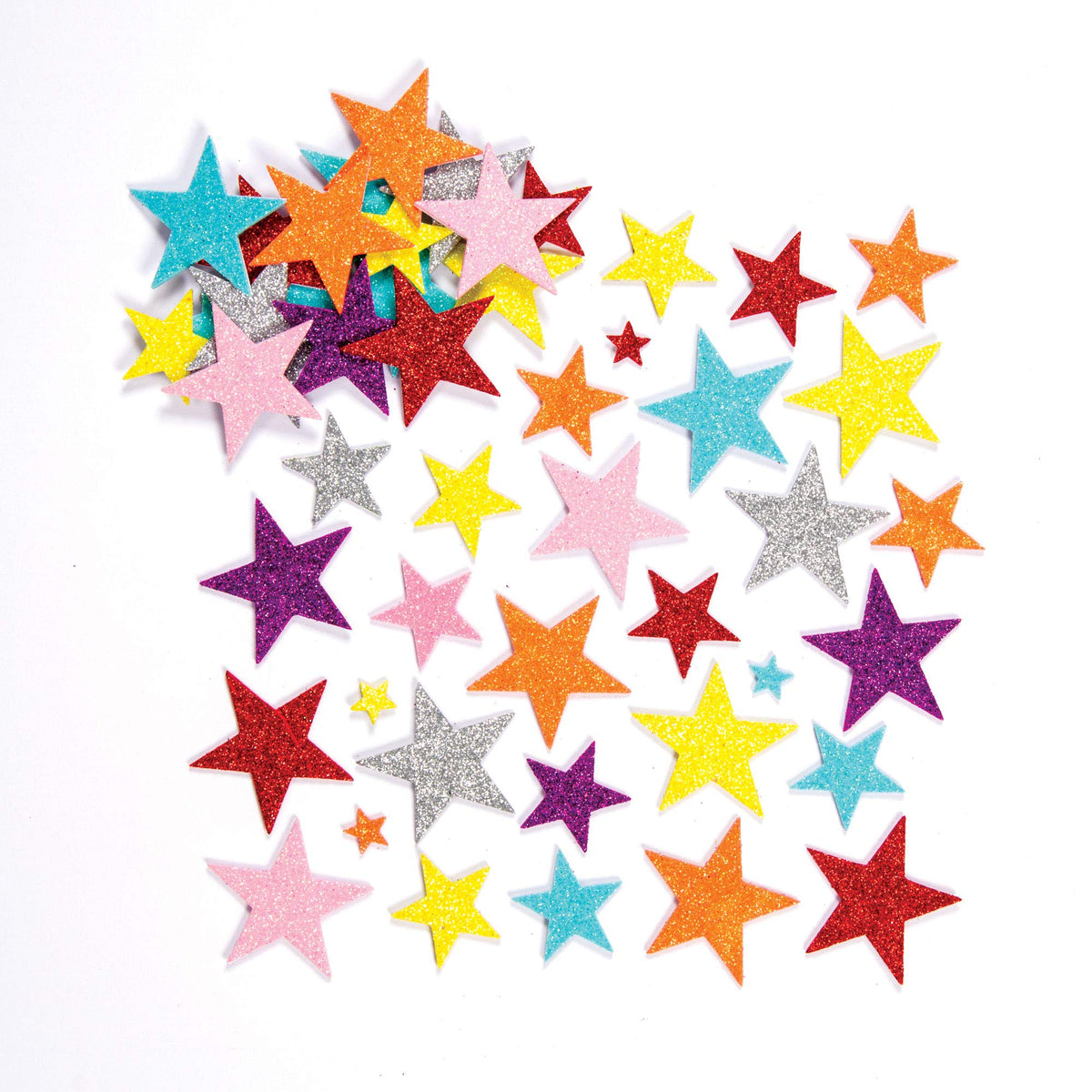 Baker Ross Glitter Star Foam Stickers for Kids Arts and Crafts - 150 Stickers, 3 Sizes, Ages 3+