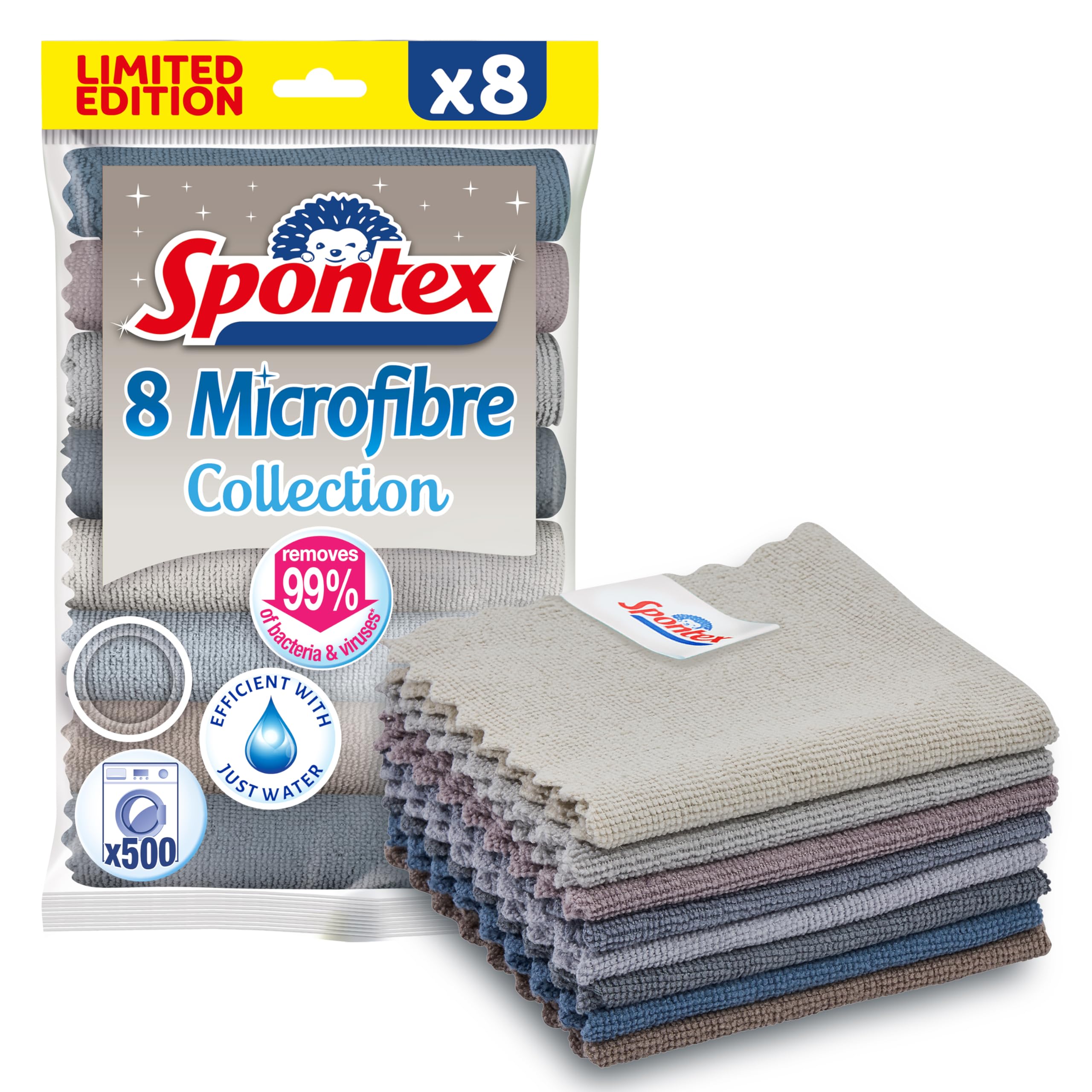 Spontex Microfibre Cloths - 8 Pack | Captures 99% Bacteria | Machine Washable 1
