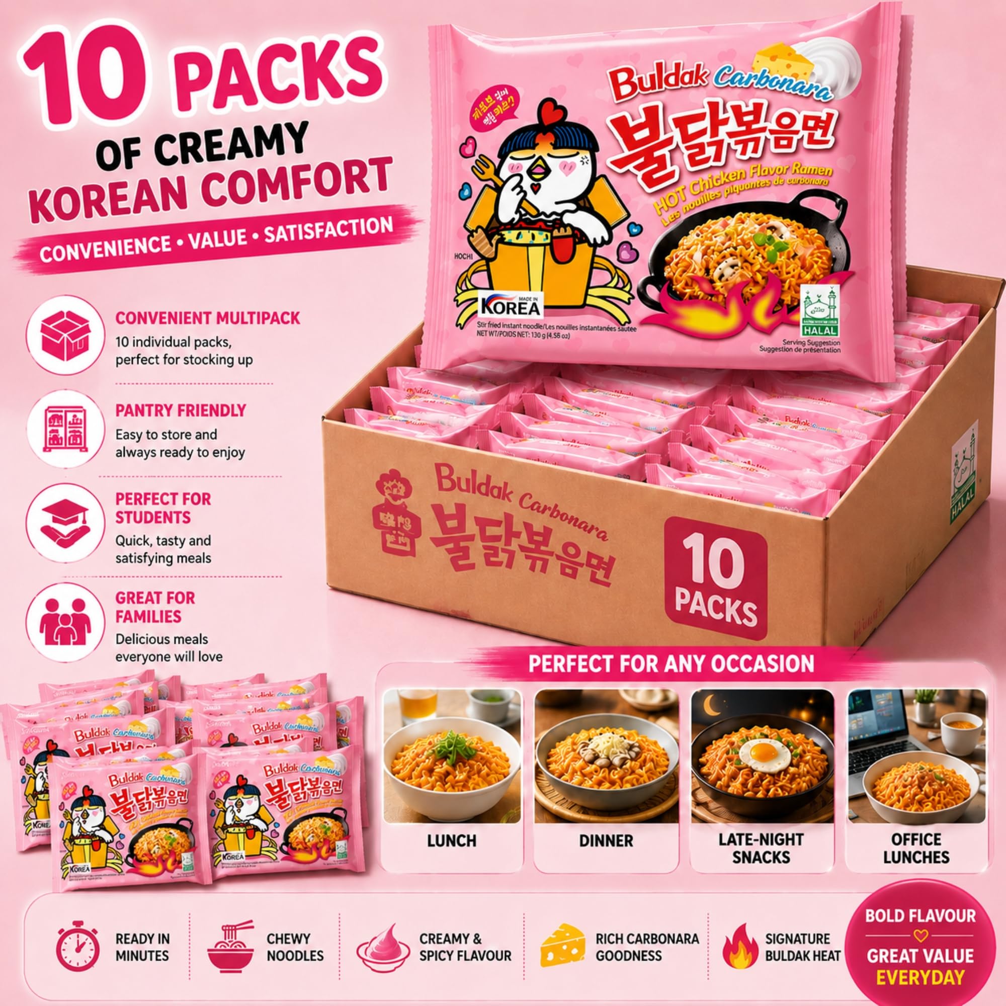 EDE Group Buldak Carbonara Hot Chicken Flavor Ramen - 10 Pack 7