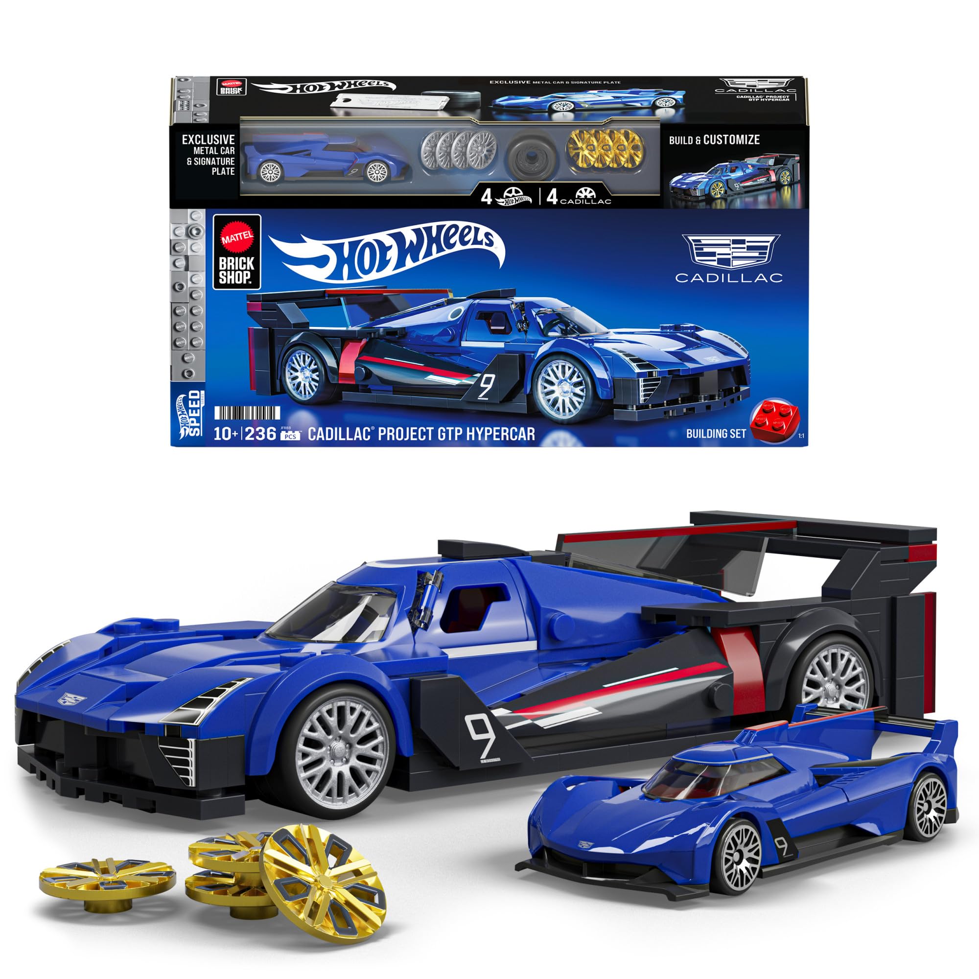 Mattel Brick Shop Hot Wheels Cadillac Project GTP Hypercar Building Set, 236 Pieces, 1:32 Scale | Ages 10+ 1