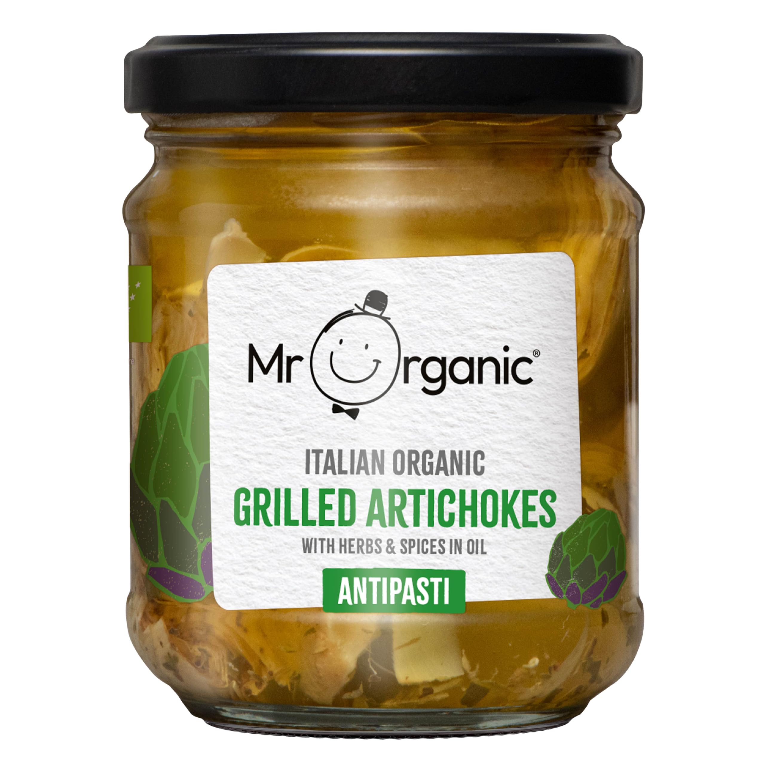 Mr Organic Grilled Artichoke Antipasti - Organic, Non-GMO Sliced Artichokes in Oil | 190g Jar