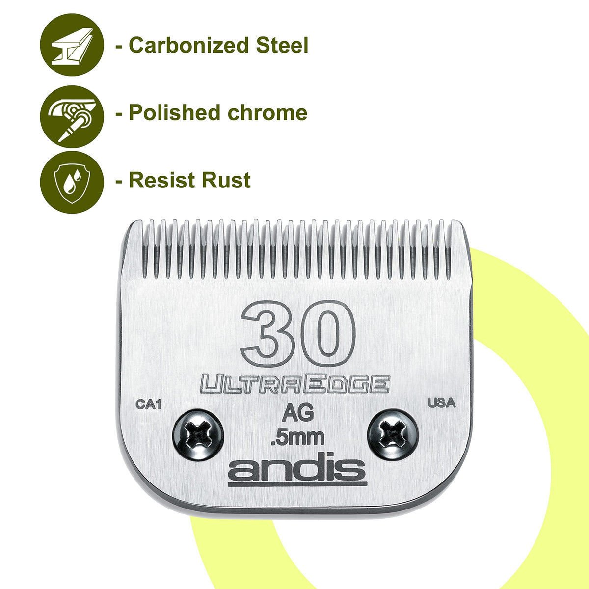 Andis 64075 UltraEdge Carbon Steel Replacement Blade - Size 30 | Chrome Finish | For Trimming 3