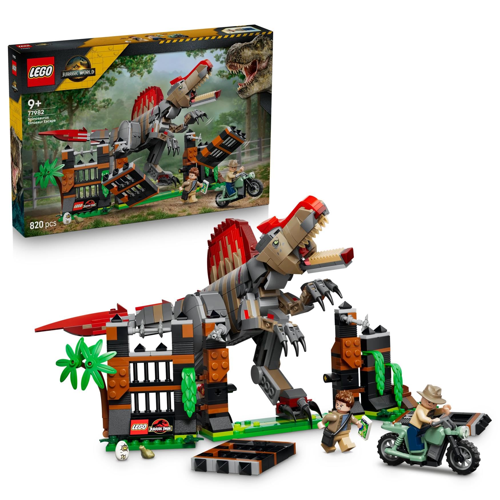 LEGO Jurassic World Spinosaurus Dinosaur Escape Building Set (Ages 9+) - Interactive Dinosaur Toy with Breakable Gate