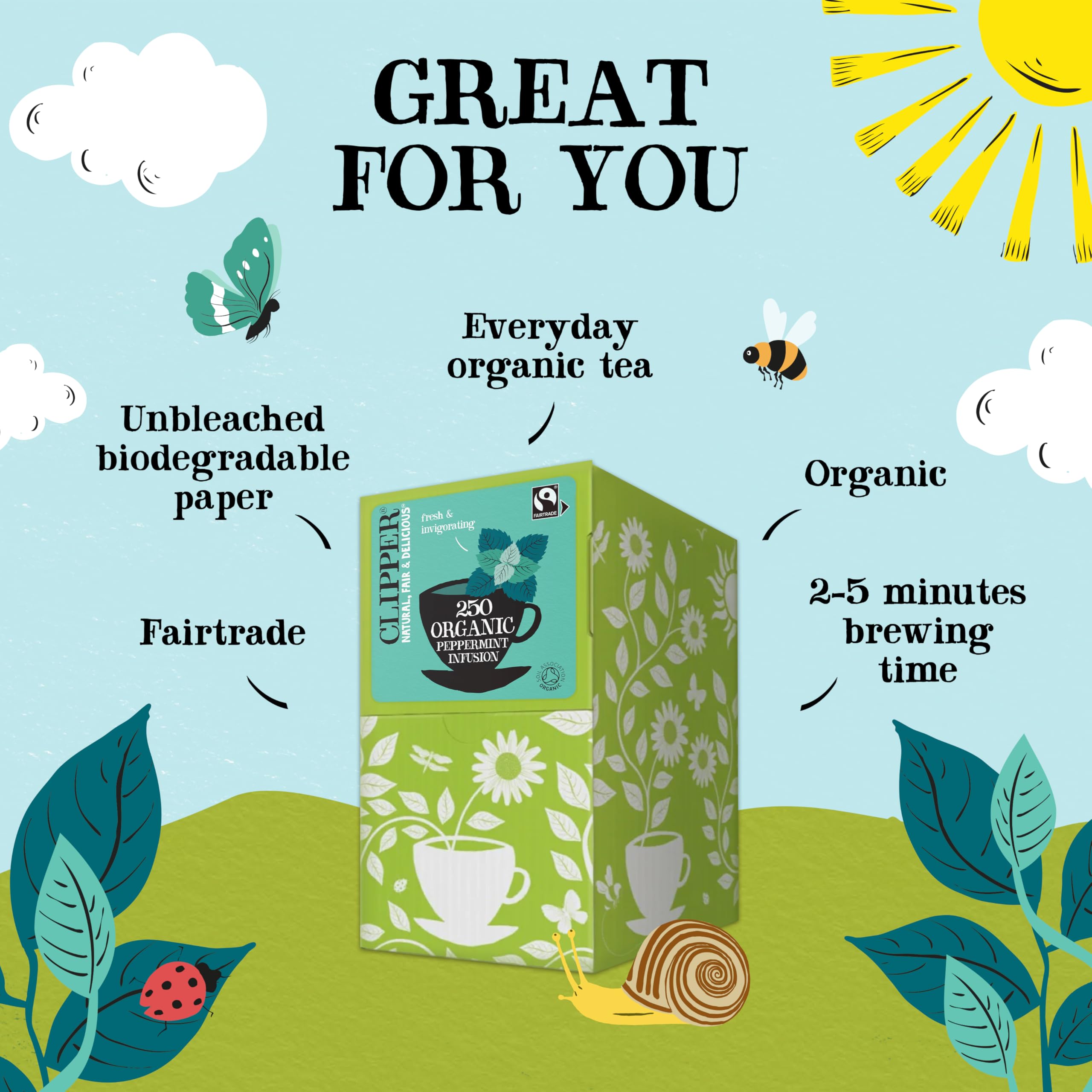 Clipper Natural, Fair & Delicious Organic Peppermint Herbal Tea Bags - 250 Count, Caffeine Free