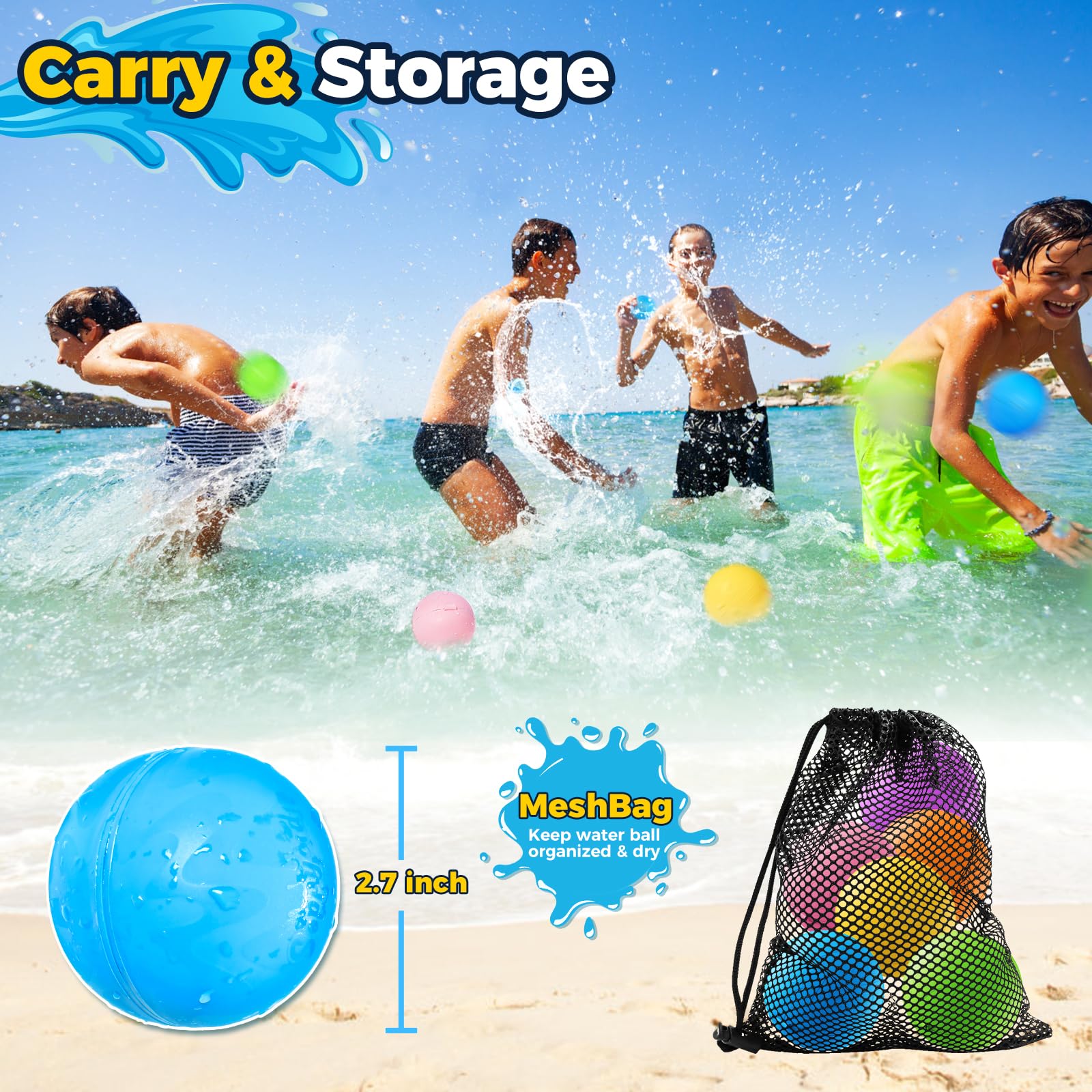 KOKODI Reusable Water Balloons - 12PCS Self Sealing Silicone for Ages 3+ | Instant Fill 7