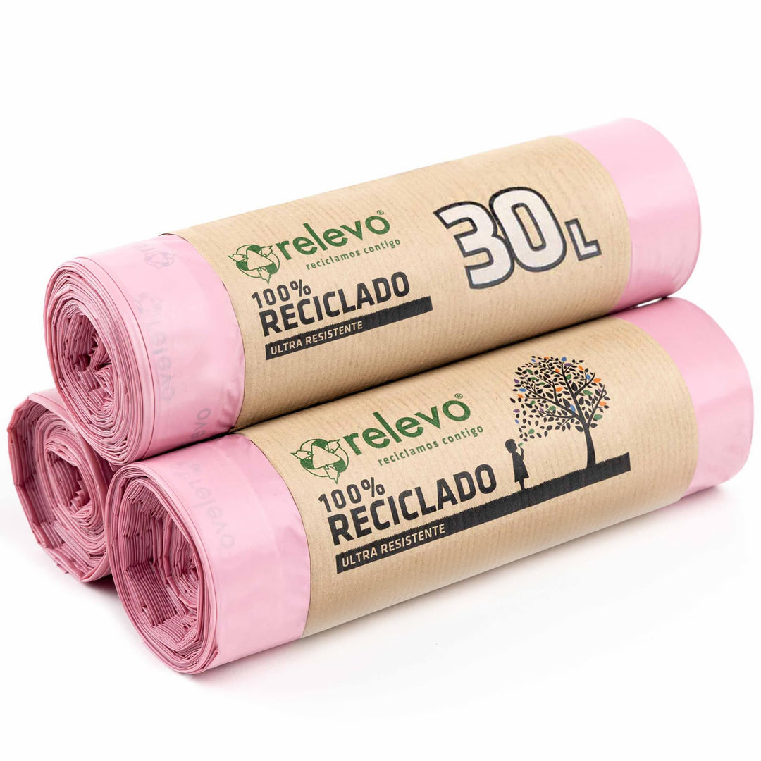 Relevo 30 Litre Scented Bin Liners – Pink Recycled Trash Bags with Drawstring, 45-Pack