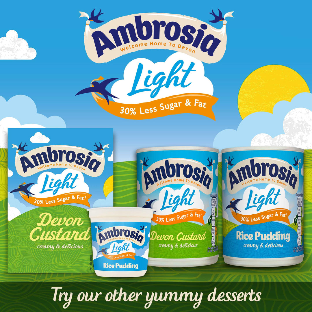 Ambrosia Light Devon Rice Pudding, 30% Less Sugar & Fat, Creamy Ready-to-Eat Dessert