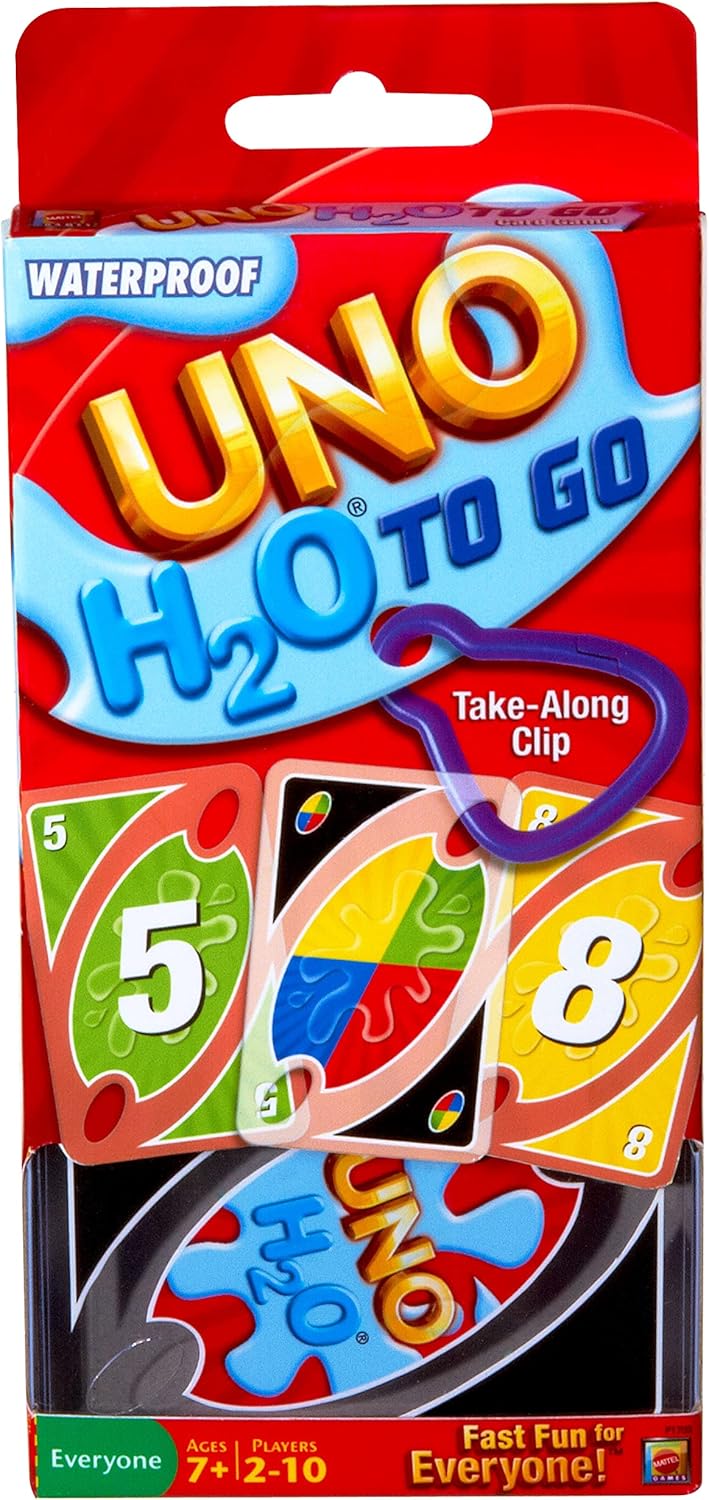 Mattel Games UNO H2O To Go Card Game with 108 Waterproof Plastic Cards 1