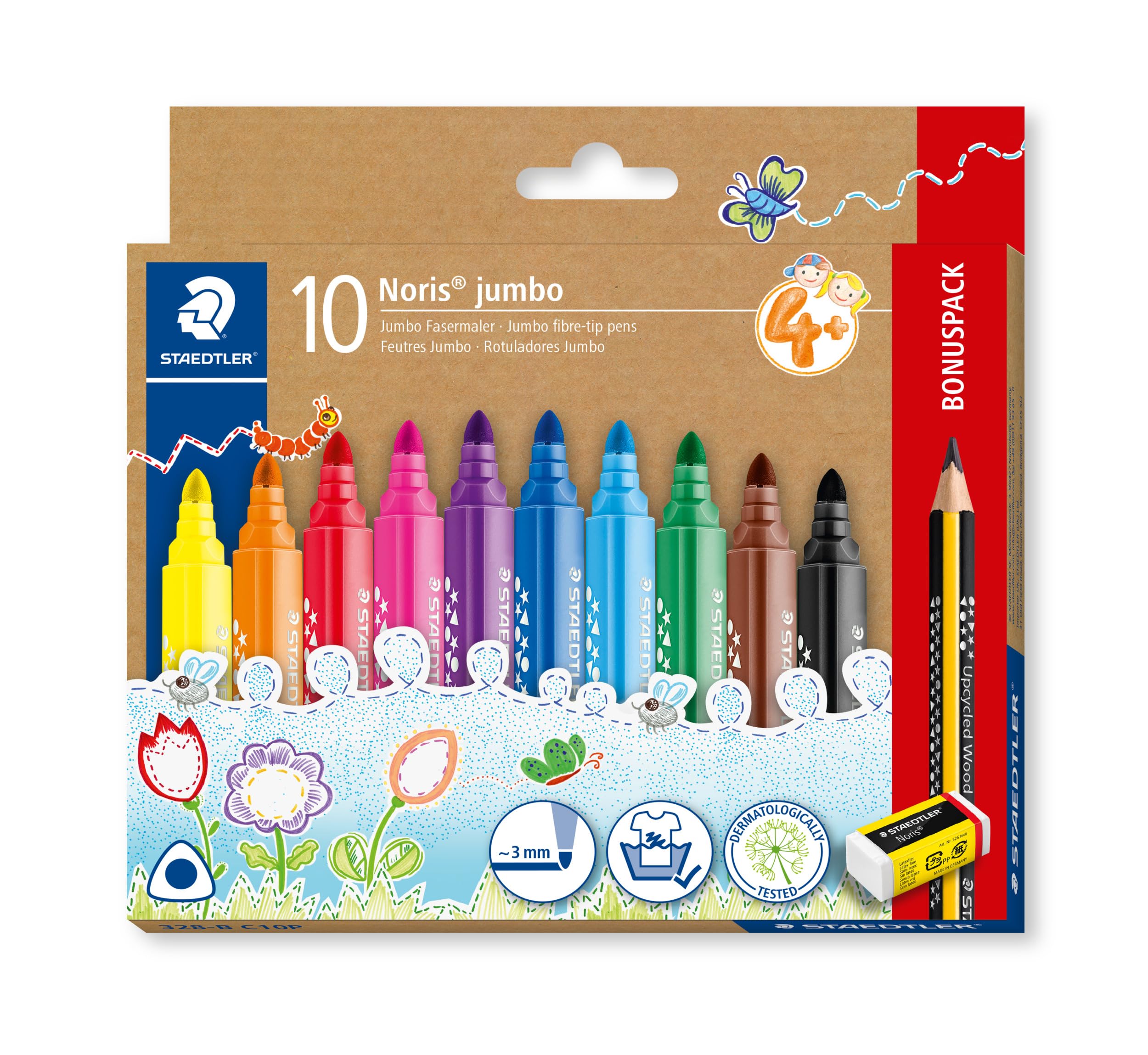 STAEDTLER Noris Jumbo Colouring Markers - Chunky Triangular Pen for Toddlers | Pack of 10 Assorted Colours 1