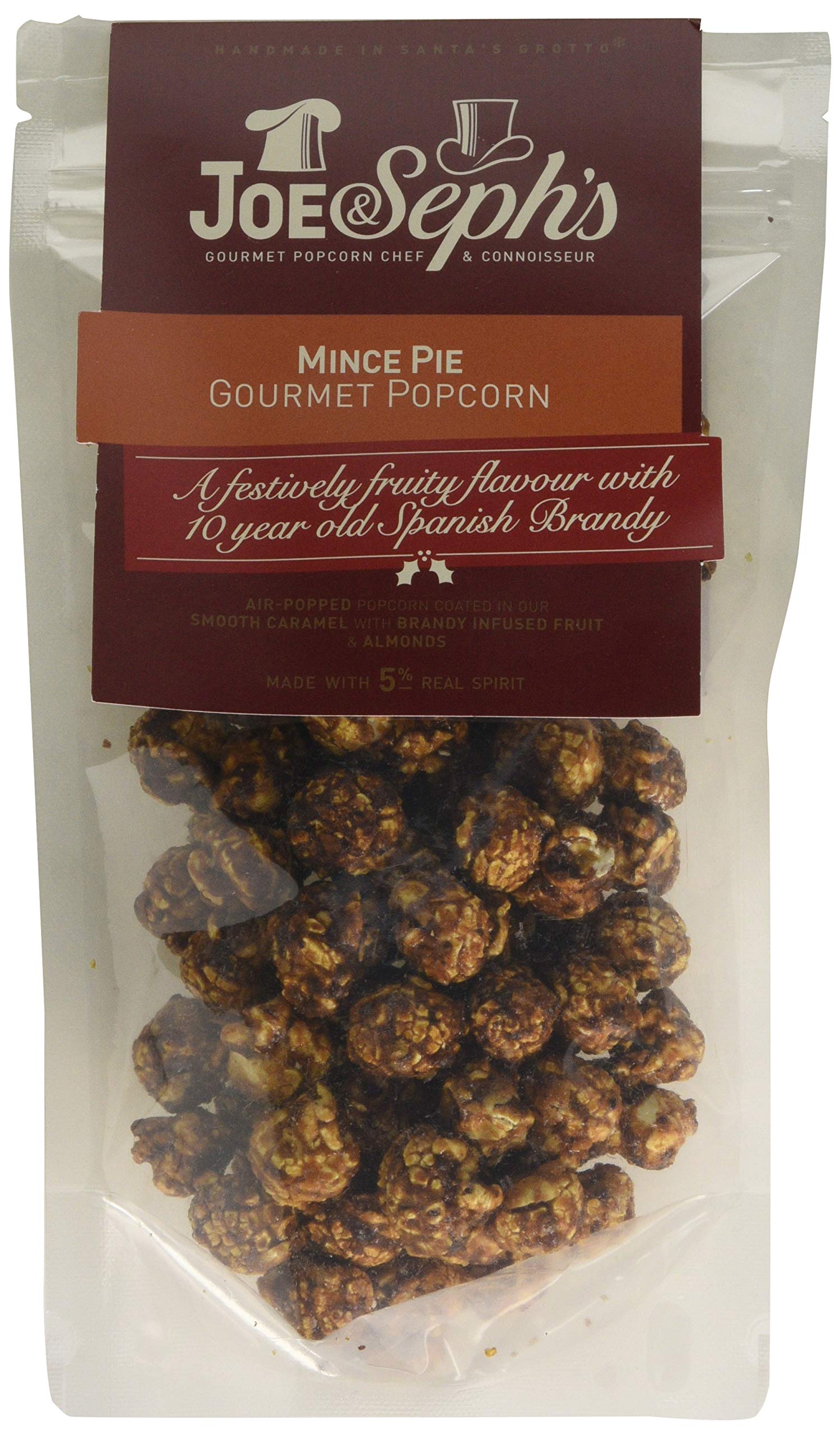 Joe & Seph's Mince Pie Popcorn Pouch 80g - Festive Flavoured Popcorn with Brandy & Spices 1