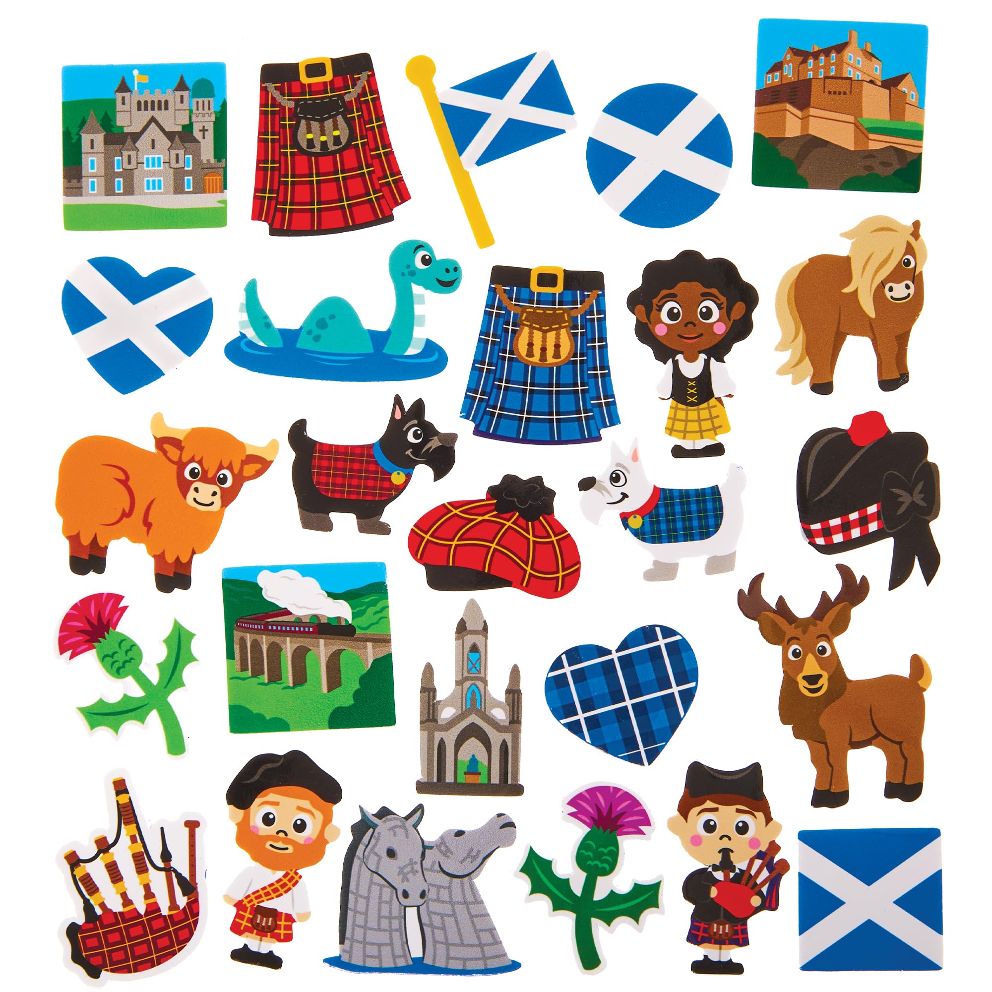 Baker Ross FX991 Scotland Foam Stickers - Pack of 150, 3D Self-Adhesive Embellishments