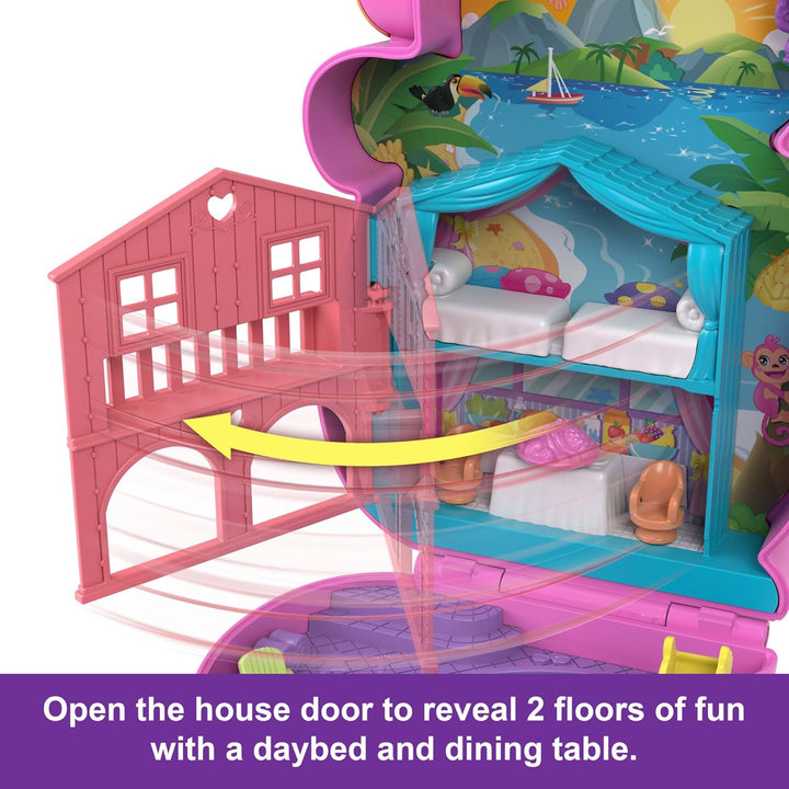 Polly Pocket Momma Monkey & Baby Playset - 2-in-1 Jungle Adventure with 14 Pieces