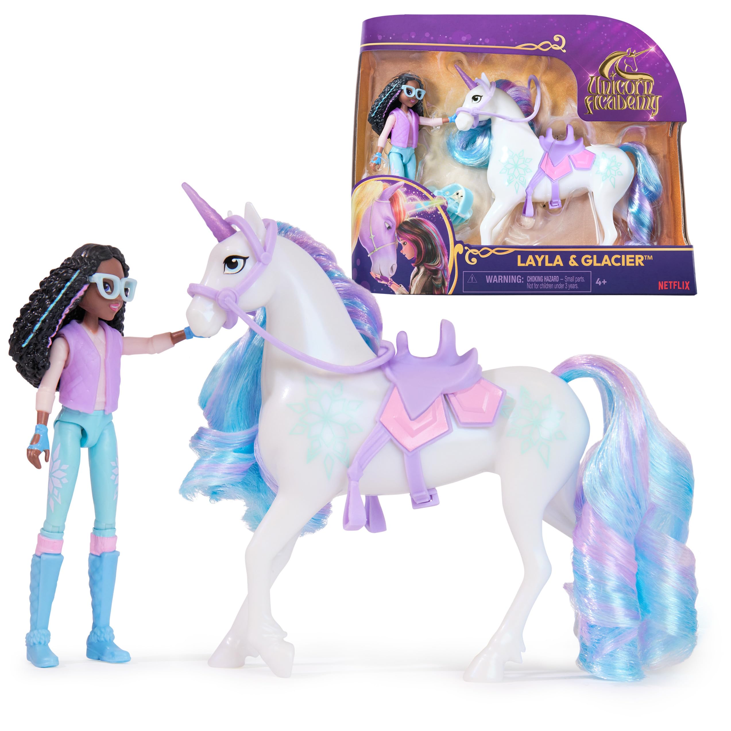 Unicorn Academy Layla & Glacier Set with 2 Riding Accessories and Hair Styling Tool | Ages 4+
