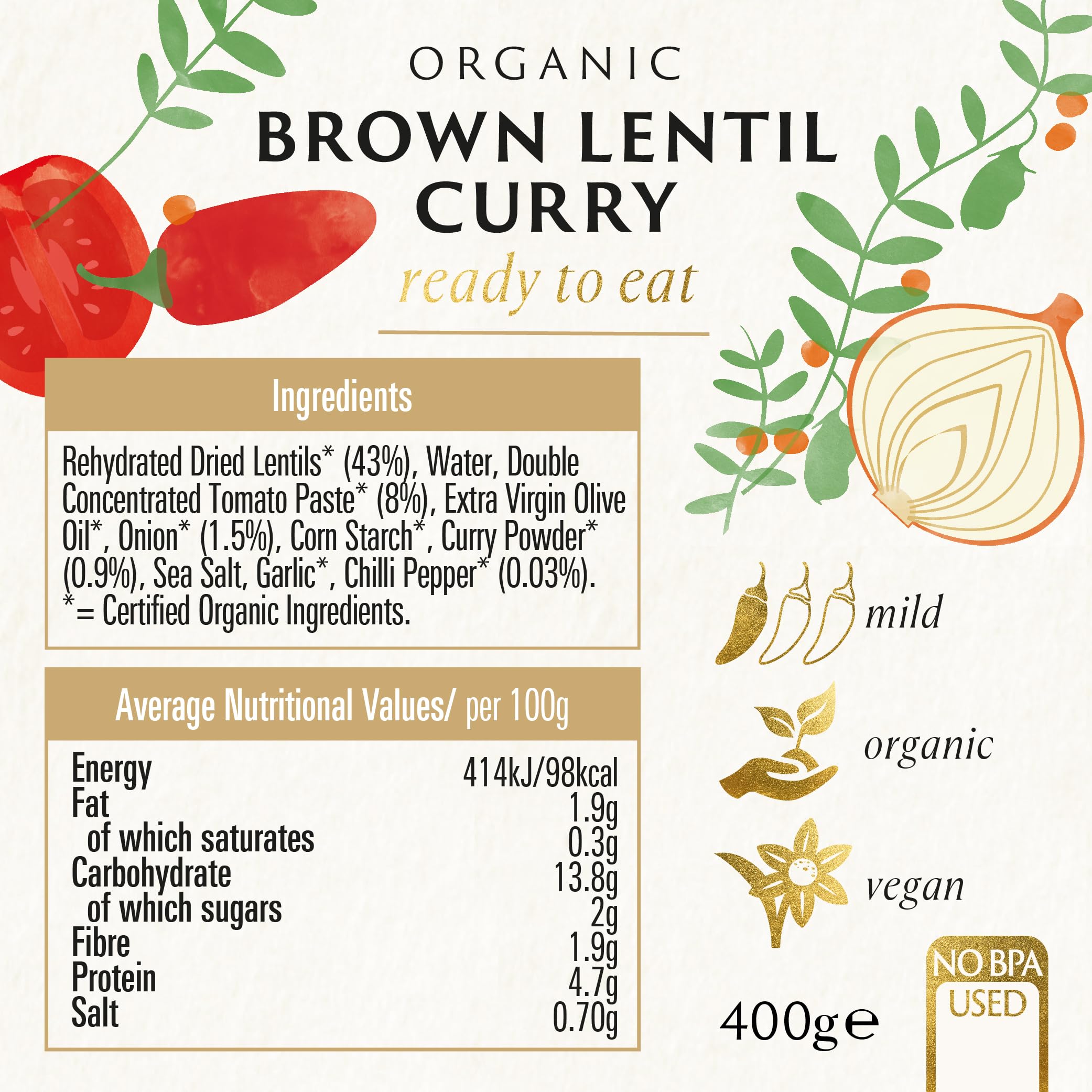 Biona Organic Brown Lentil Curry - 400g | Source of Protein | Vegan Friendly