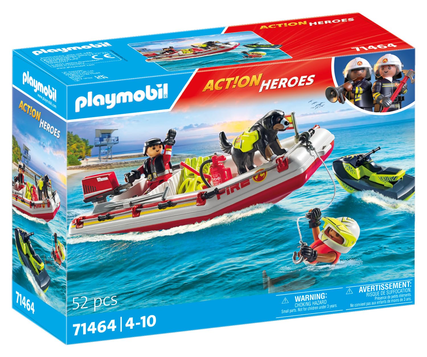 Playmobil Action Heroes Fireboat with Aqua Scooter Playset | Ages 4+ | 52 Pieces