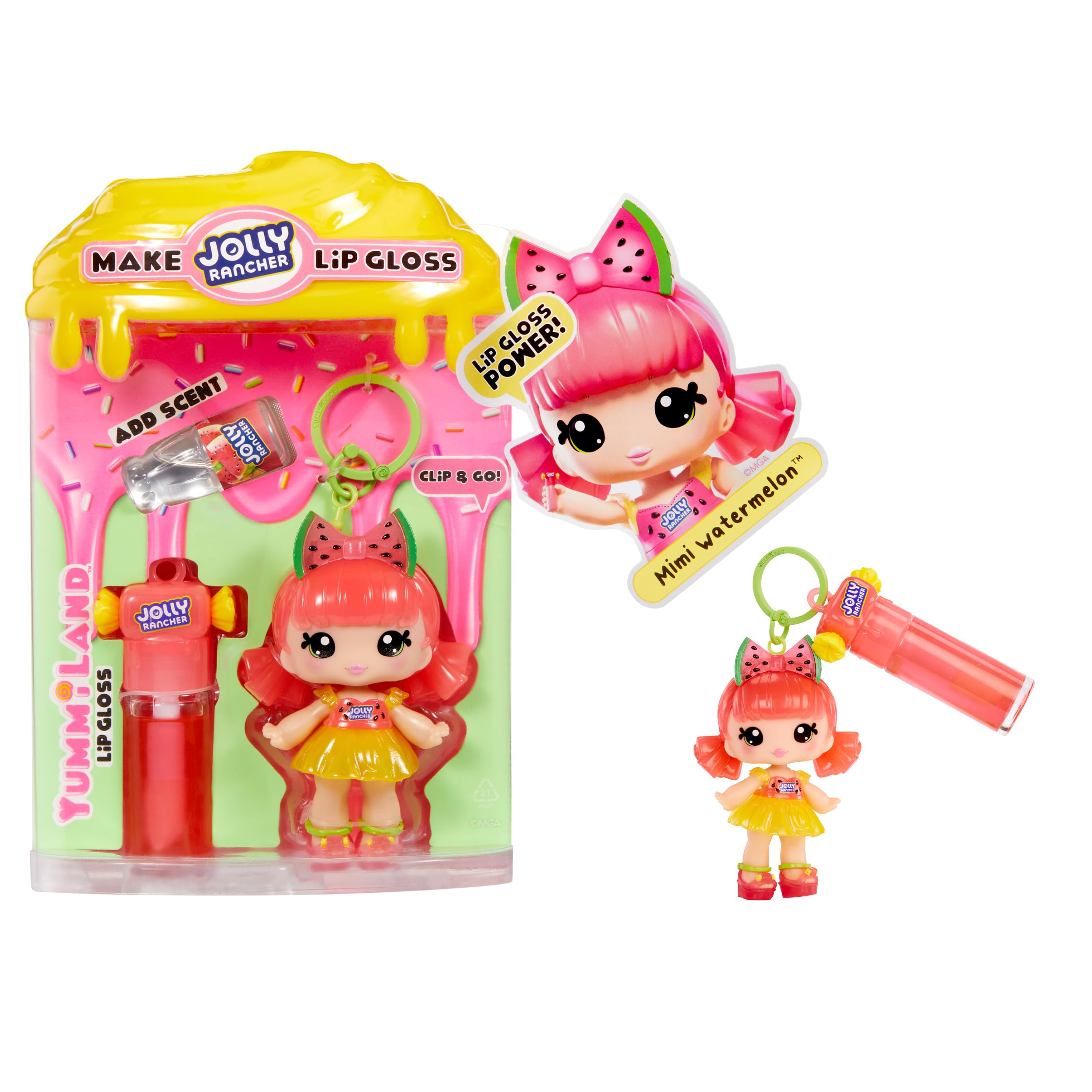 Yummiland x Jolly Rancher Mimi Watermelon Lip Gloss Doll - DIY Cosmetic Playset with Removable Keychain, Ages 4+ 10