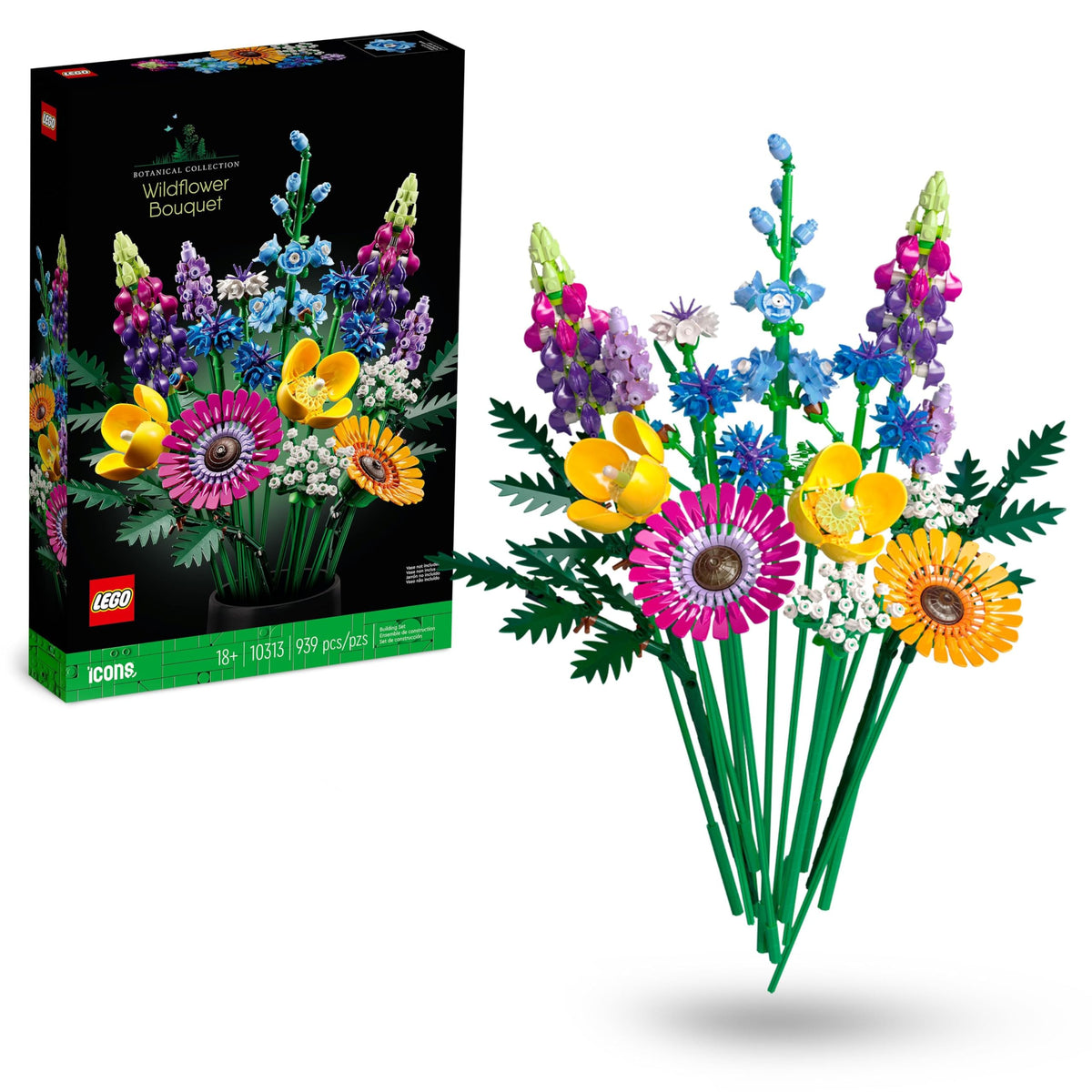LEGO Icons Wildflower Bouquet Artificial Flowers Set - 939 Pieces, 18+