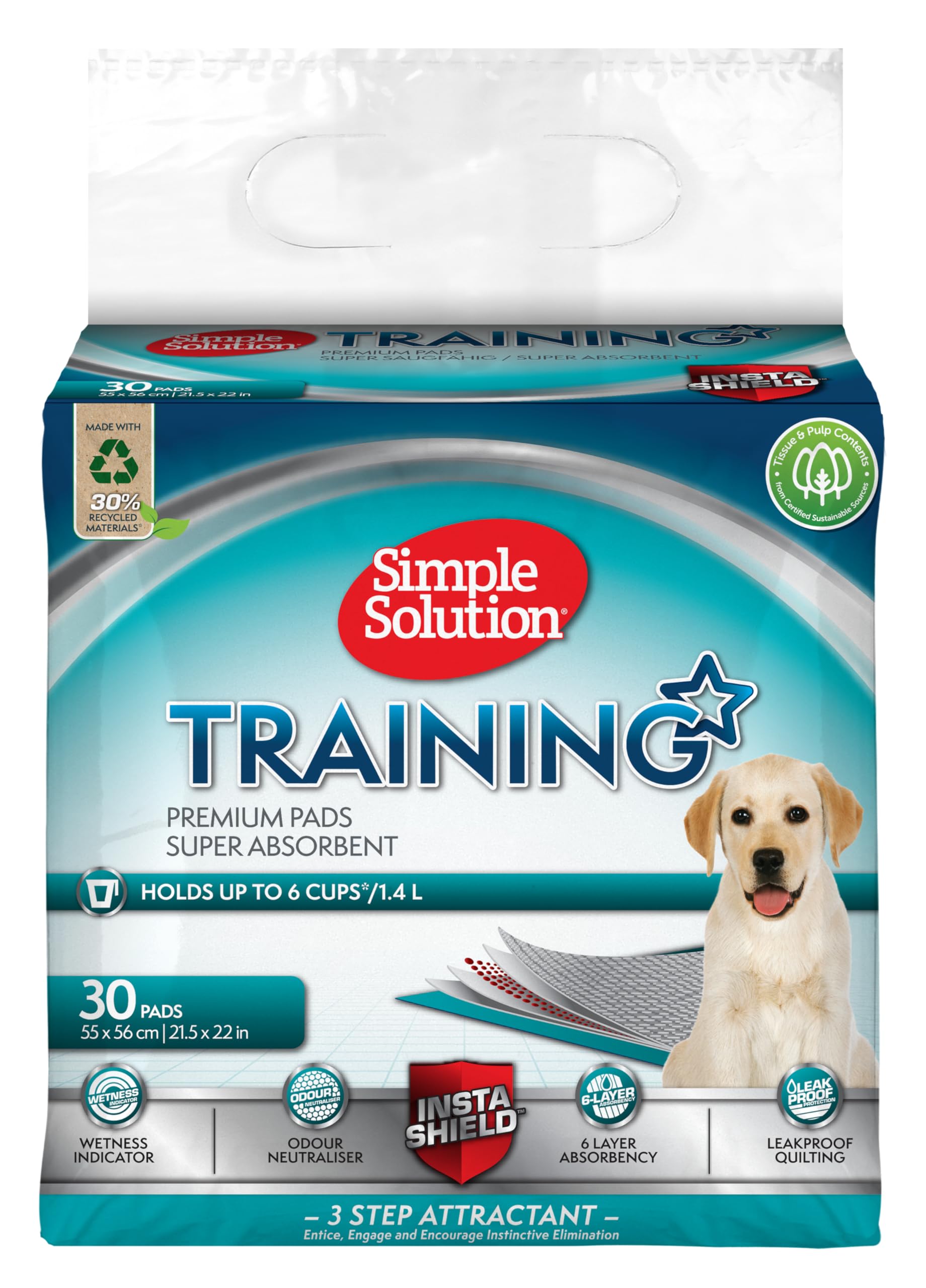 Simple Solution Absorbent Premium Dog Training Pads - 30 Pack | Leak-Proof | Insta-Shield Technology