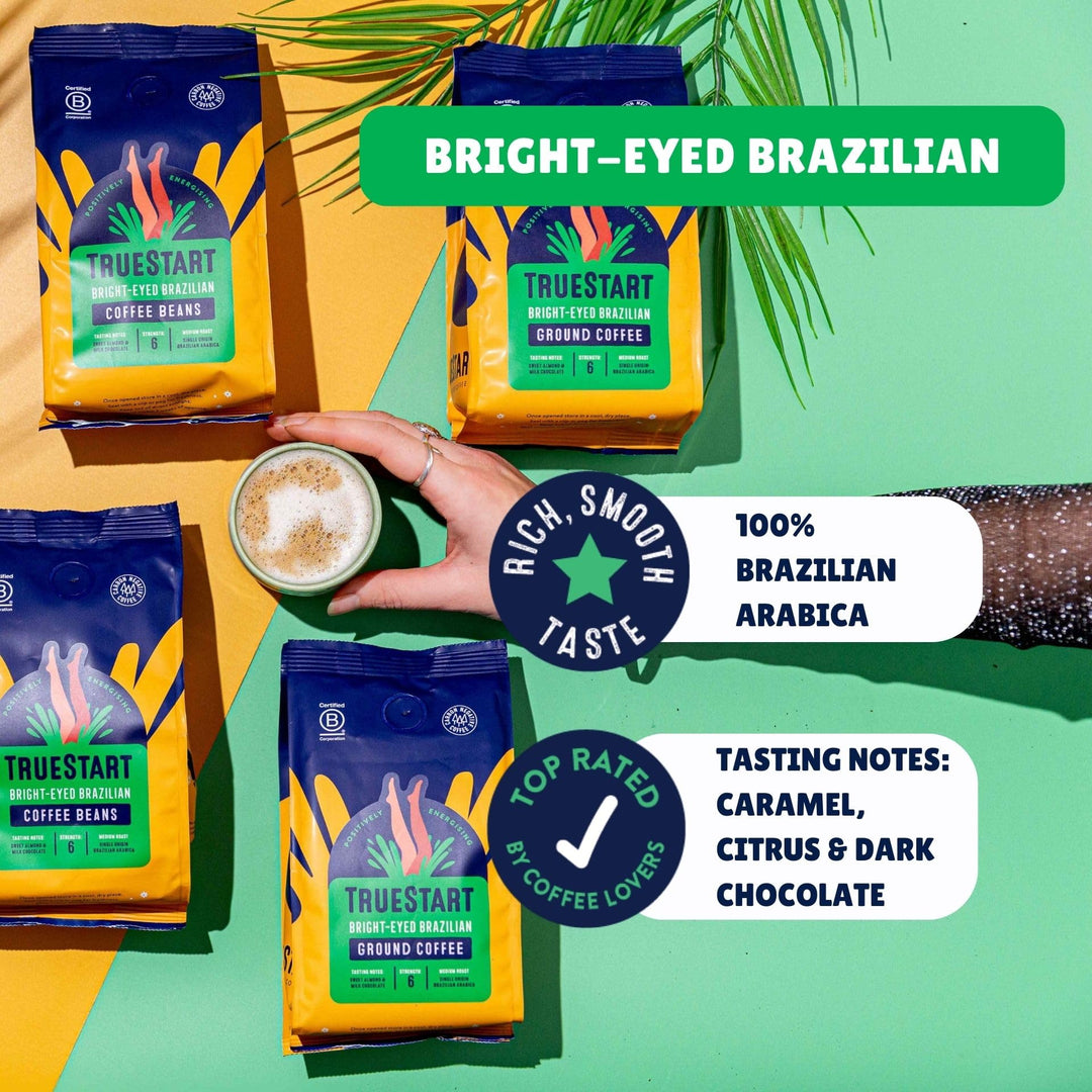 TrueStart Coffee Beans Bright-Eyed Brazilian 200g – Mycotoxin-Free, Single Origin, Medium Roast