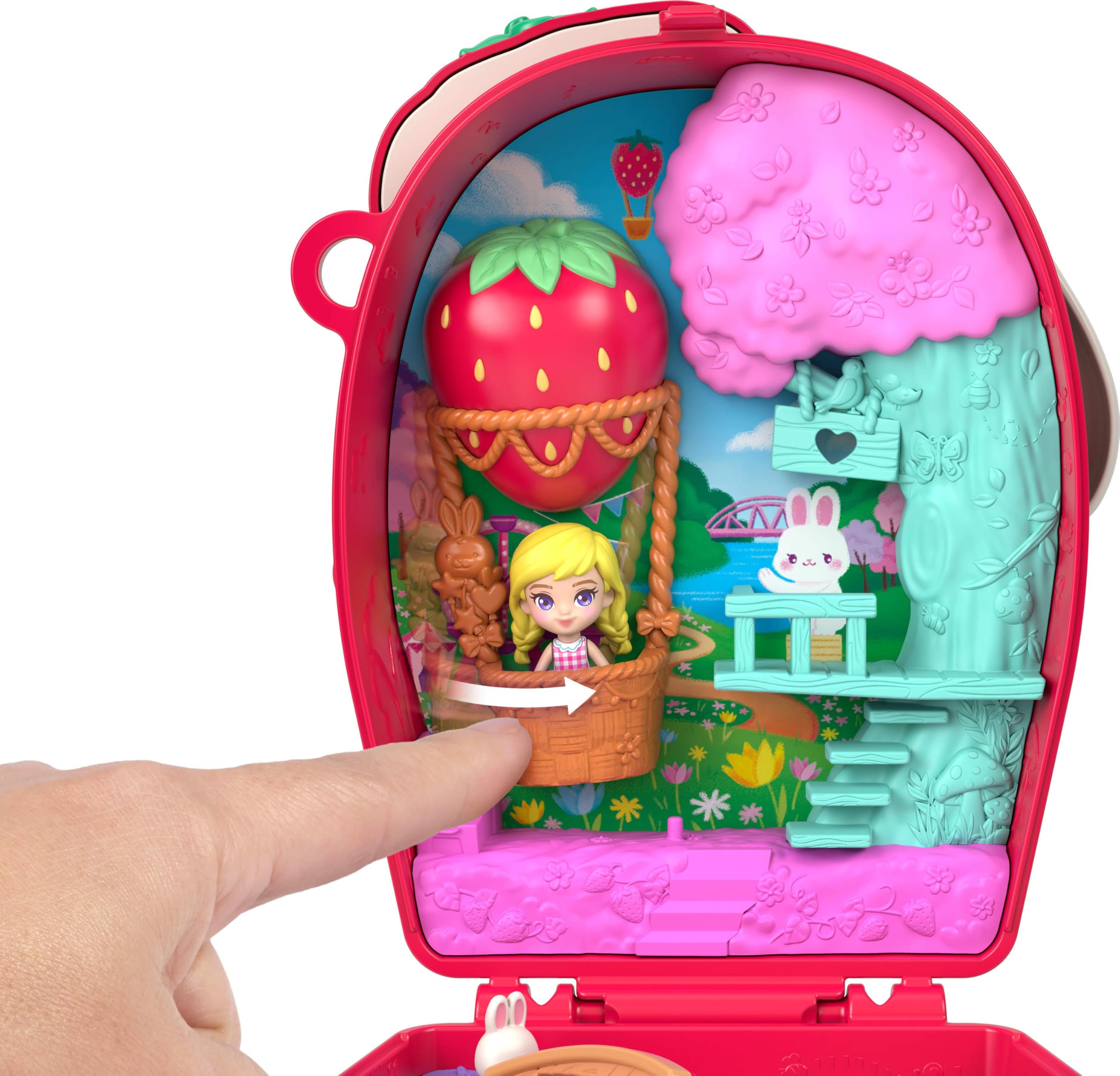 Polly Pocket Strawberry Picnic Bunny Compact Playset | Micro Doll & 8 Accessories | Ages 4+ 5