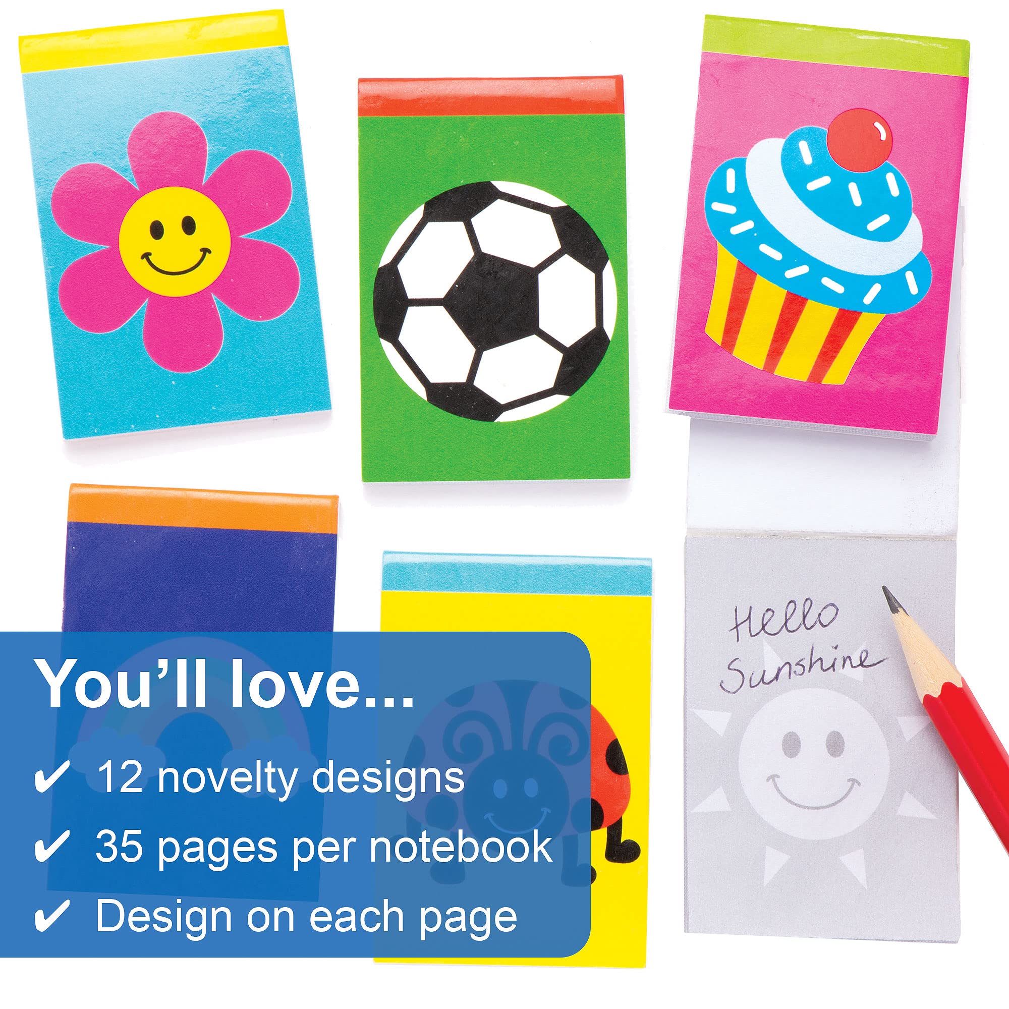 Baker Ross Novelty Notebooks - Pack of 12 Assorted Designs | Pocket Size Memo Pads for Party Favours 3