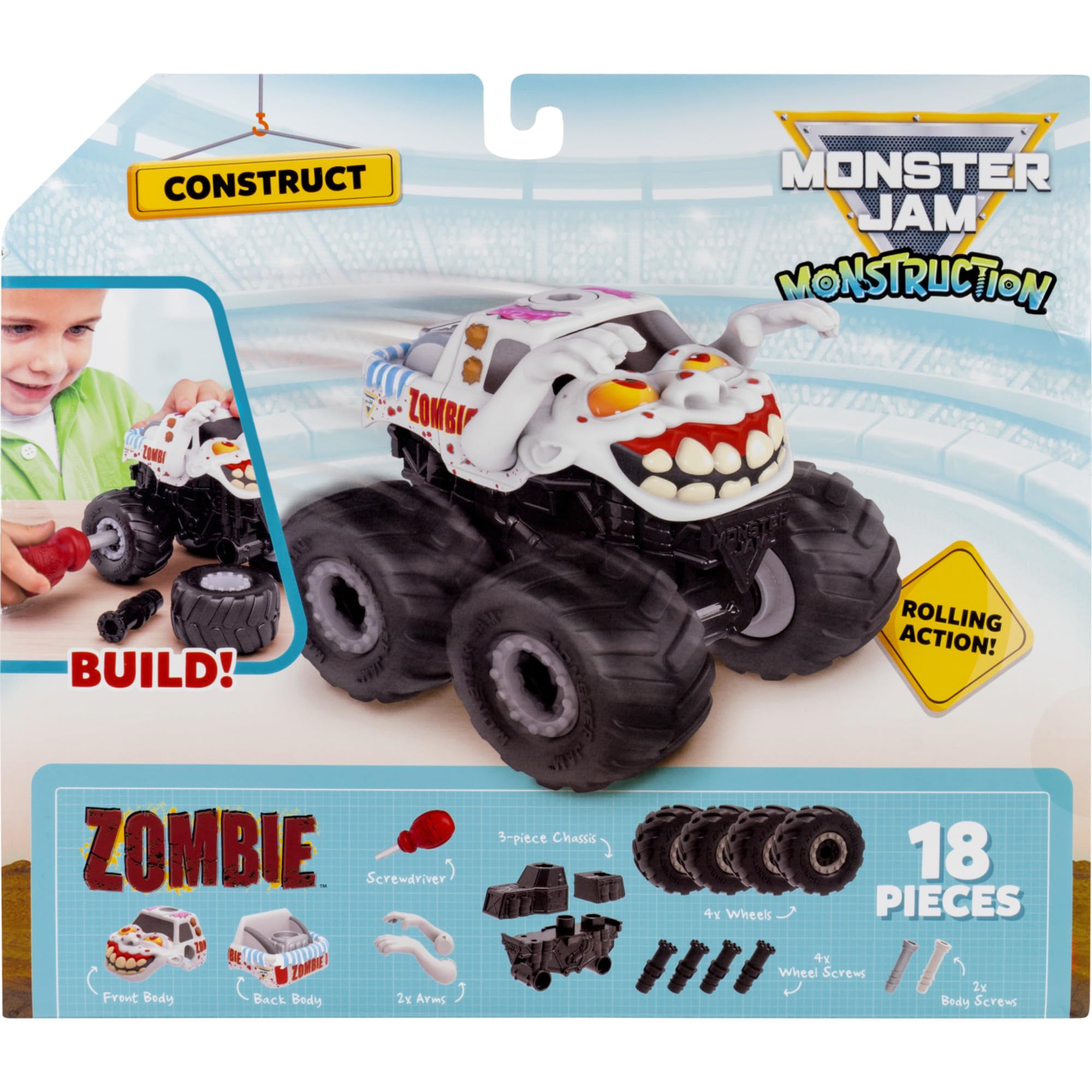 Jazwares Monster Jam Zombie Monstruction Truck - 5-Inch Buildable Vehicle | 16 Pieces | Ages 3+ 7