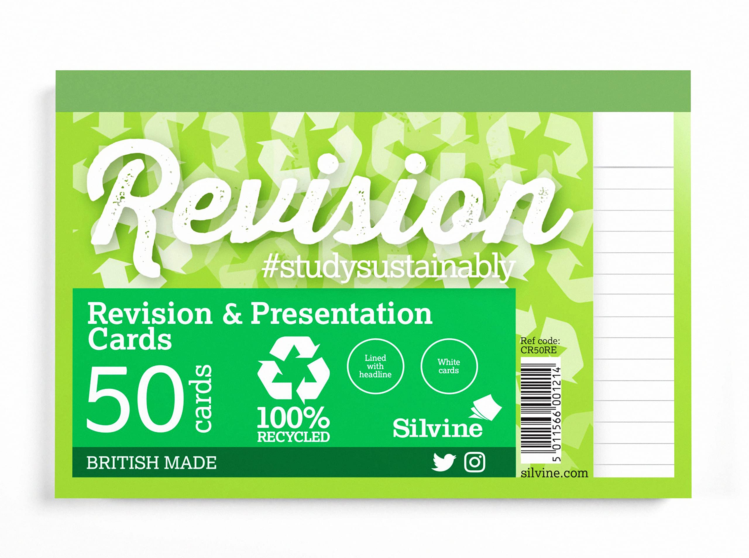 Silvine Luxpad Revision A6 Recycled Flash Cards - Lined (50 Cards) White