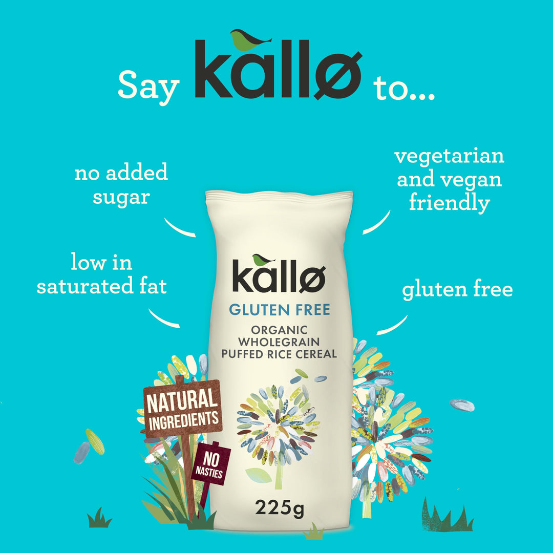 Kallo Gluten Free Organic Wholegrain Puffed Rice Cereal, 225g