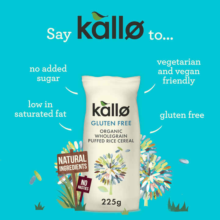 Kallo Gluten Free Organic Wholegrain Puffed Rice Cereal, 225g