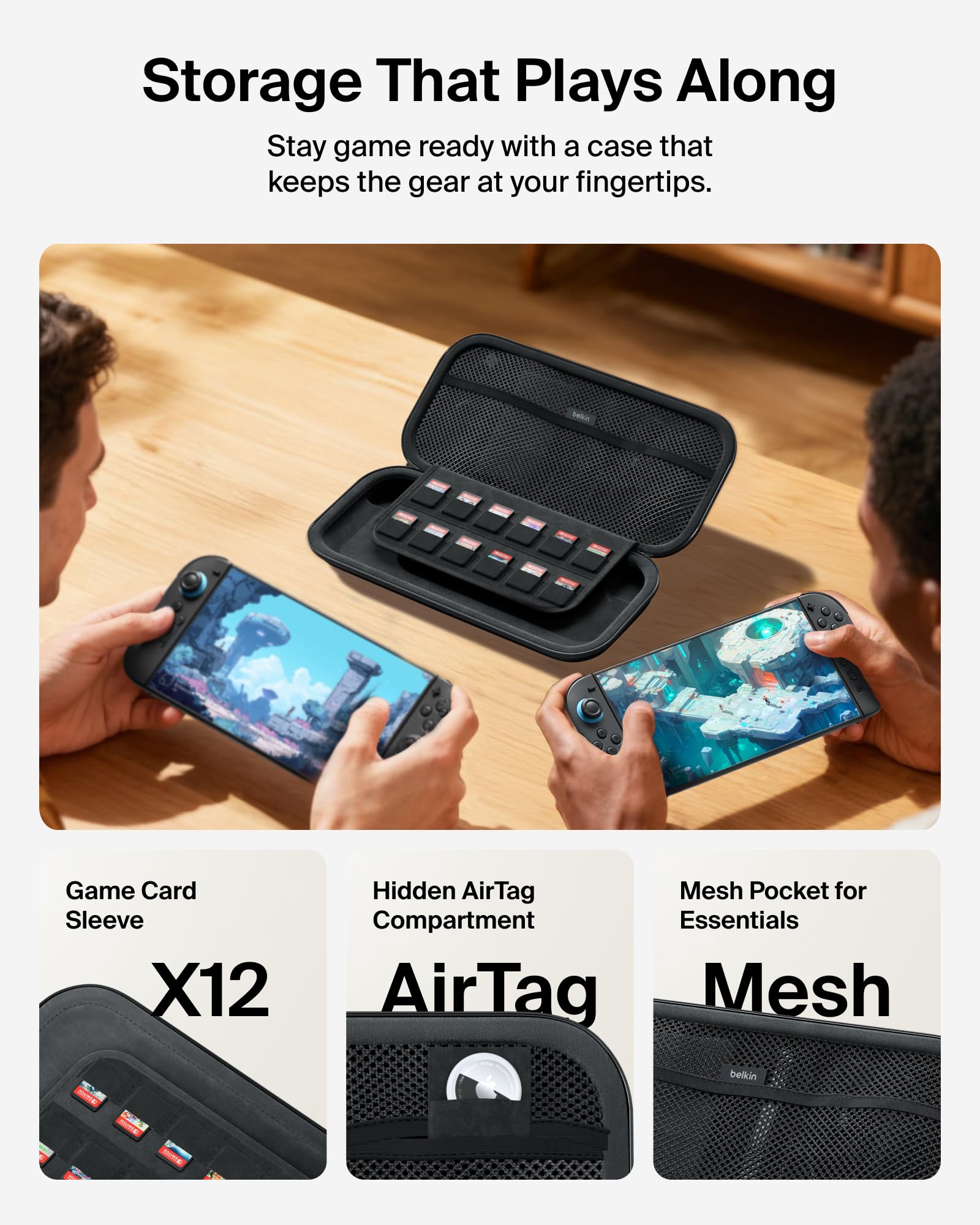 Belkin Nintendo Switch 2 Case with AirTag Holder | Hard Shell Travel Case | Charcoal 5