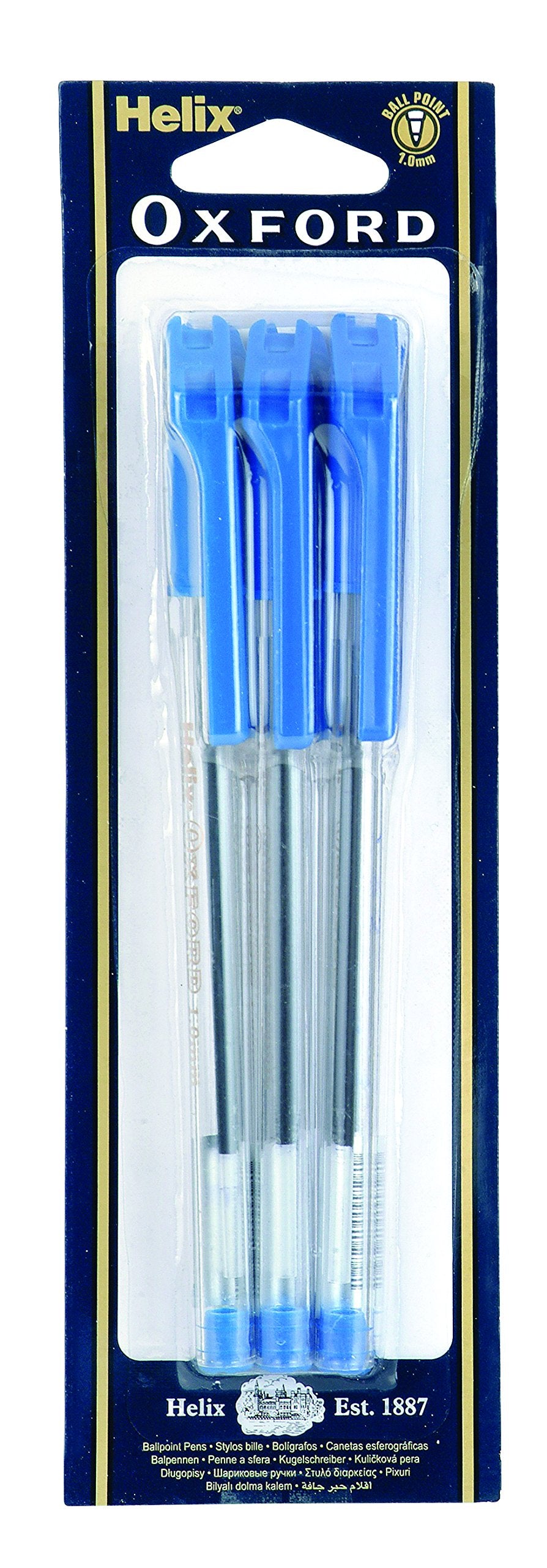 Helix Oxford Ballpoint Pens - Medium 1.0mm Point, Blue Ink | Pack of 6