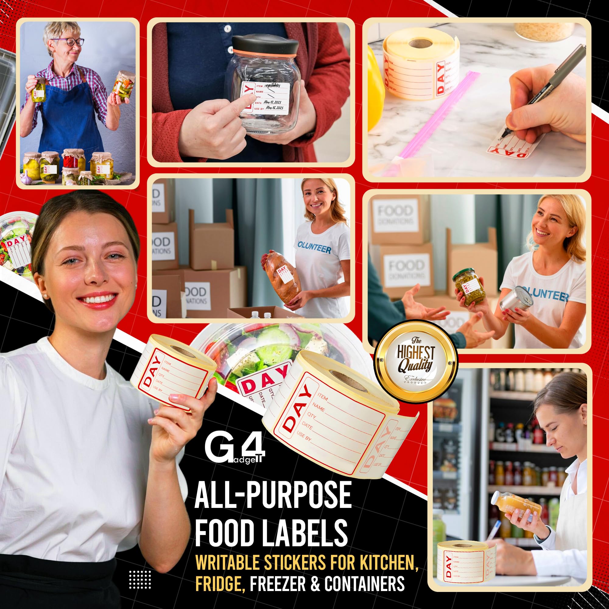 G4GADGET Food Labels Roll - Use By | 500 Stickers | 50x75mm Writable Yellow Paper 4