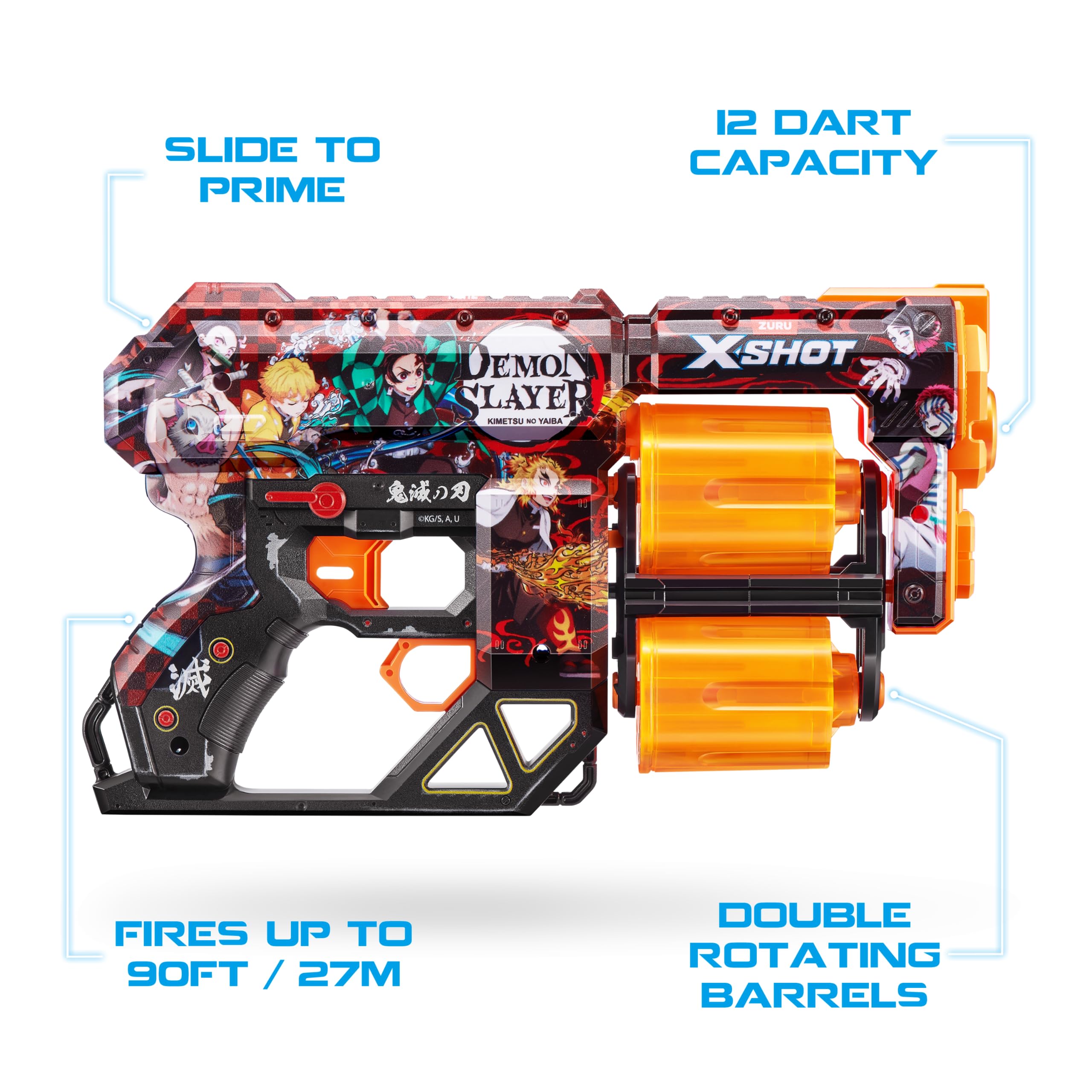 XSHOT Skins Dread Foam Blaster - Double Rotating Barrels, 12 Darts, 27m Range