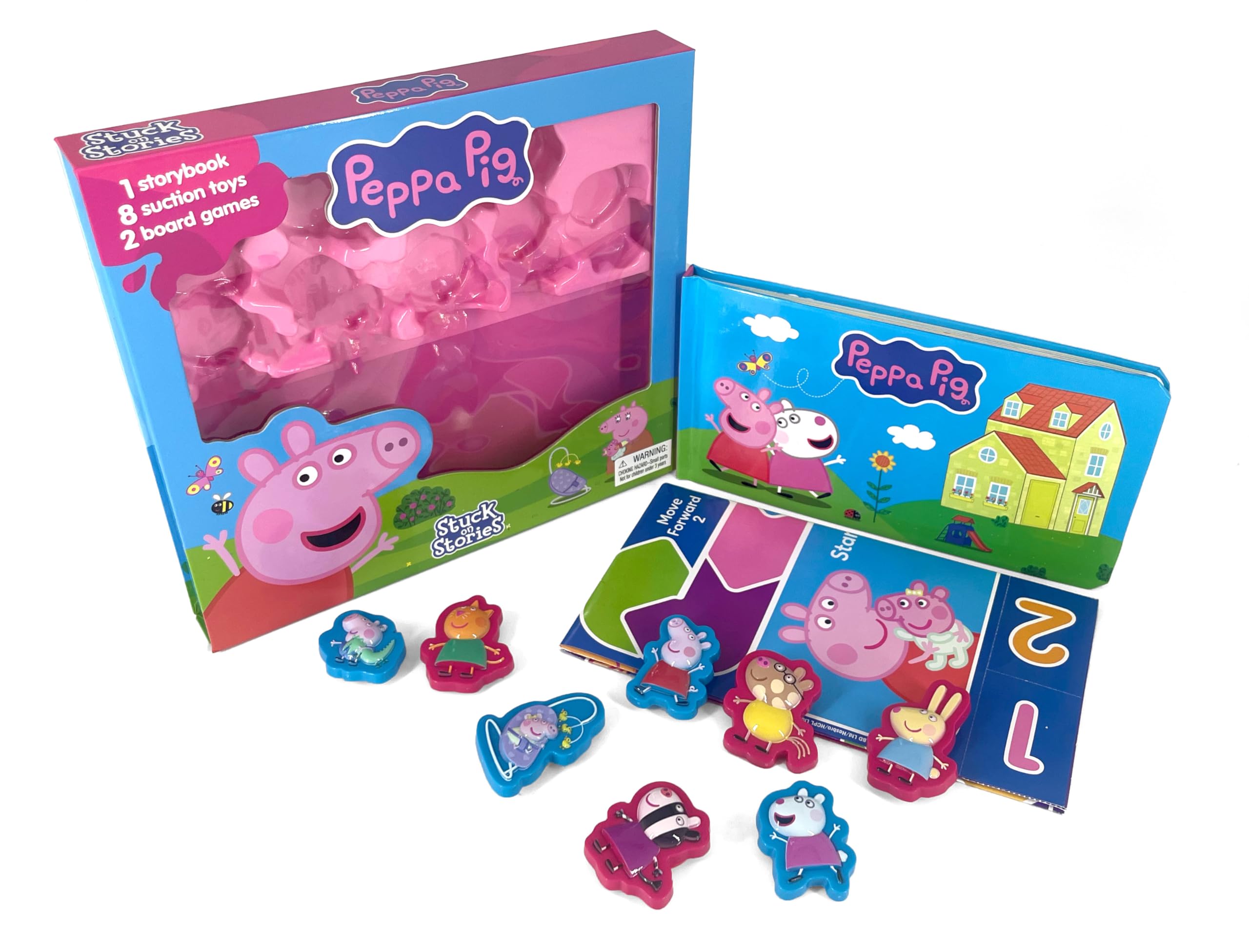 Phidal Peppa Pig Stuck on Stories Activity Book - 16-Page Storybook, 8 Toy Suction Cups, 2 Board Games | Ages 3+