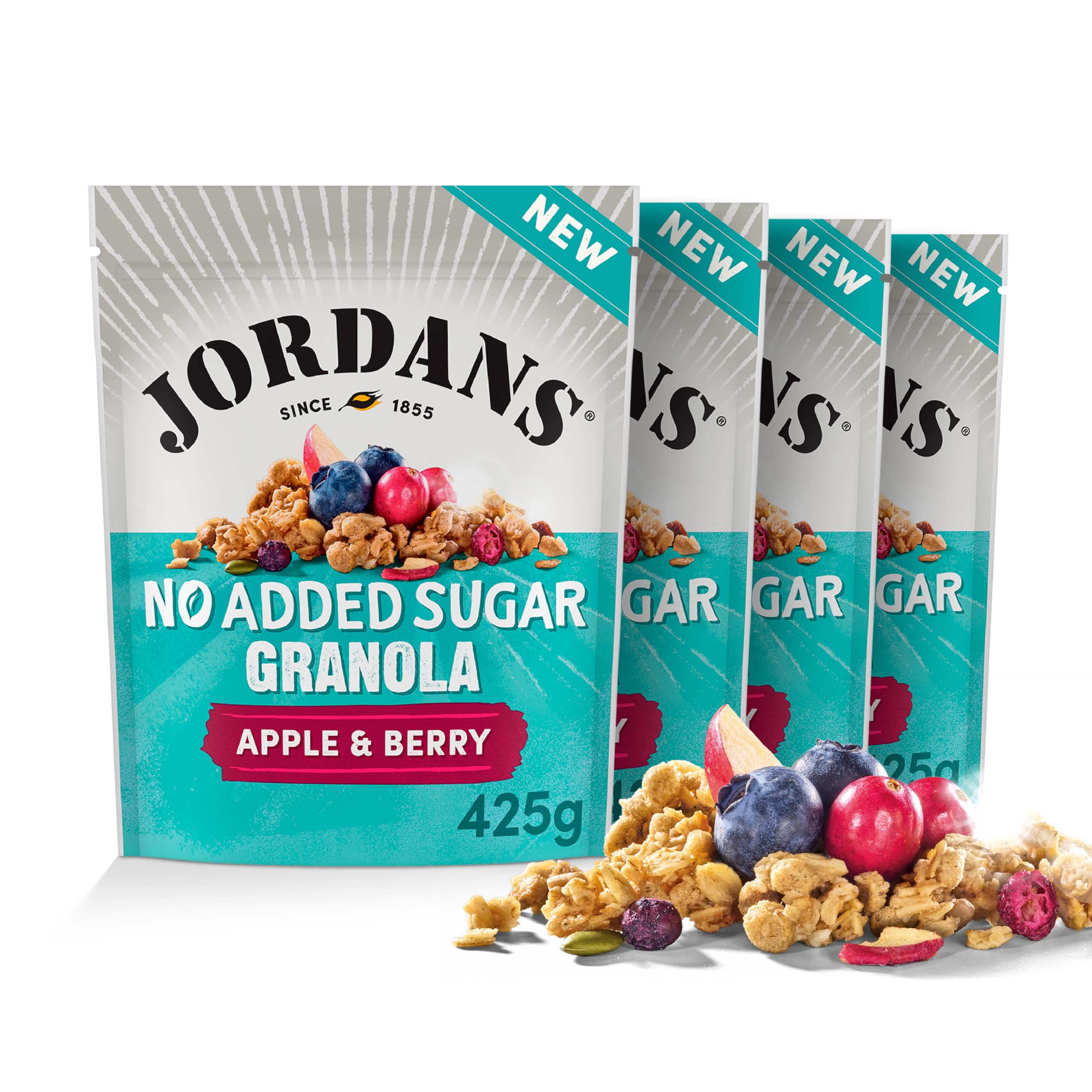 JORDANS Granola No Added Sugar Apple & Berries Cereal | 4 x 425g Multi-pack | High Fibre