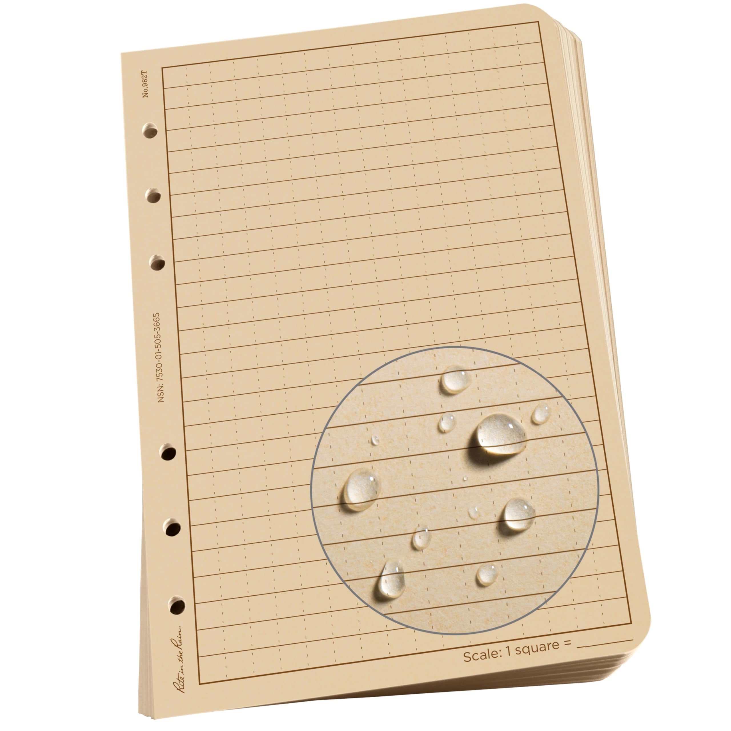 Rite in the Rain Waterproof Loose Leaf Paper - 6-Hole Punch, 4 5/8" x 7", Tan, 100 Sheets 1