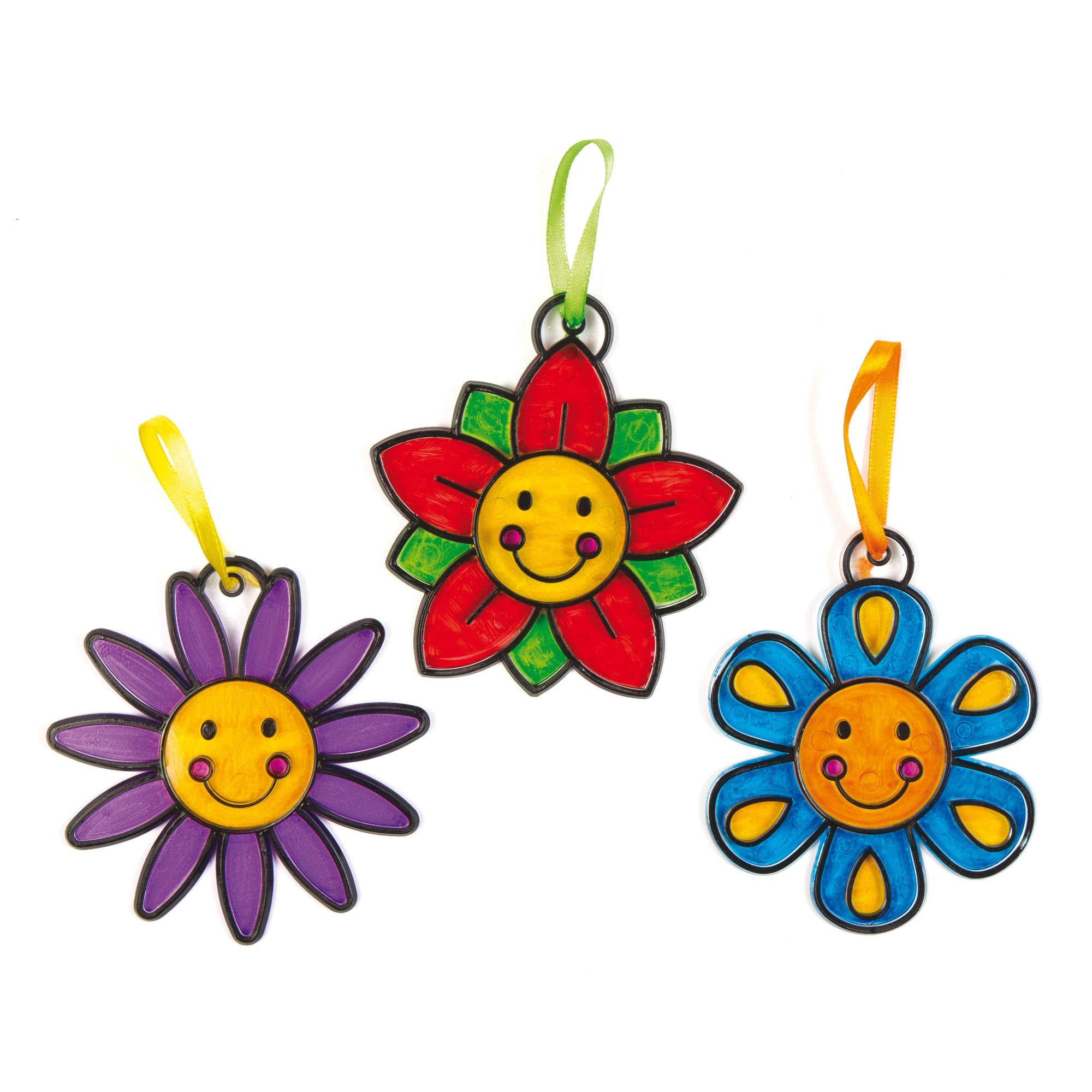 Baker Ross Smiley Flower Suncatcher Crafts Kit - Acrylic, Pack of 8 | 3 Inch Wide 3