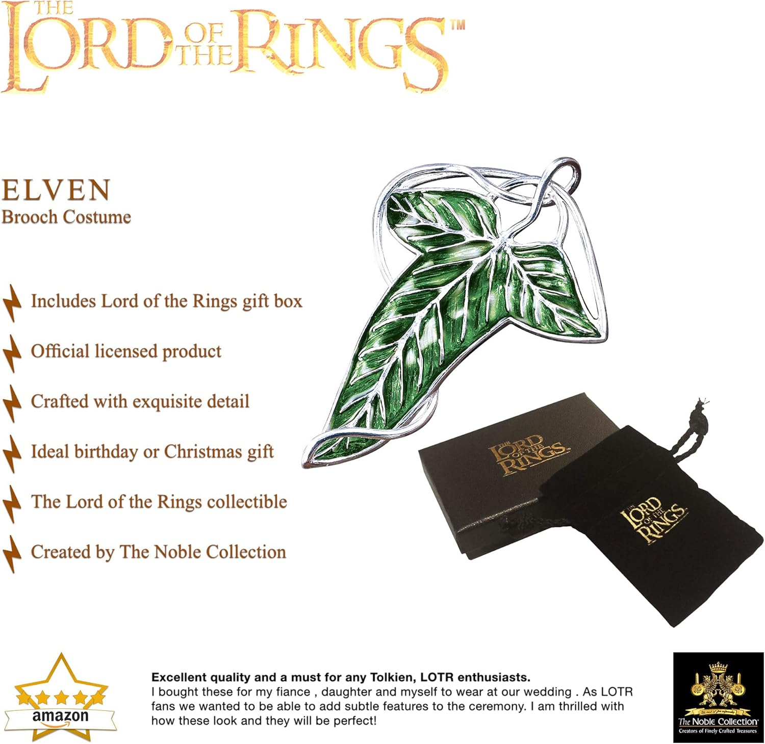 The Noble Collection The Lord of the Rings Elven Leaf Brooch - Green Enamelled Costume Jewellery Pin (NN9831) 5