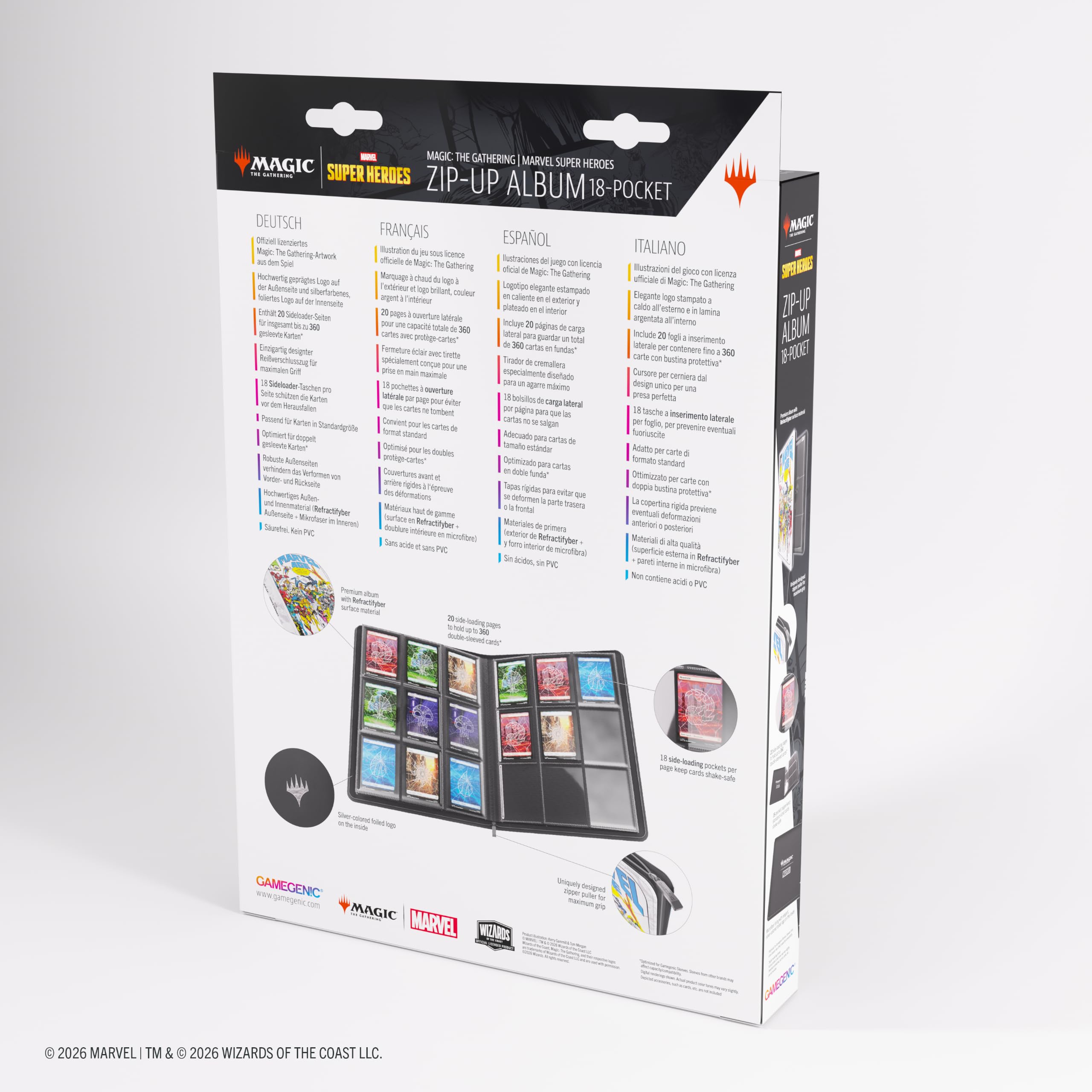Gamegenic Marvel Super Heroes Zip-Up Album - Holds 360 Cards | Side-Loading Pockets | Zip-Up Closure 7