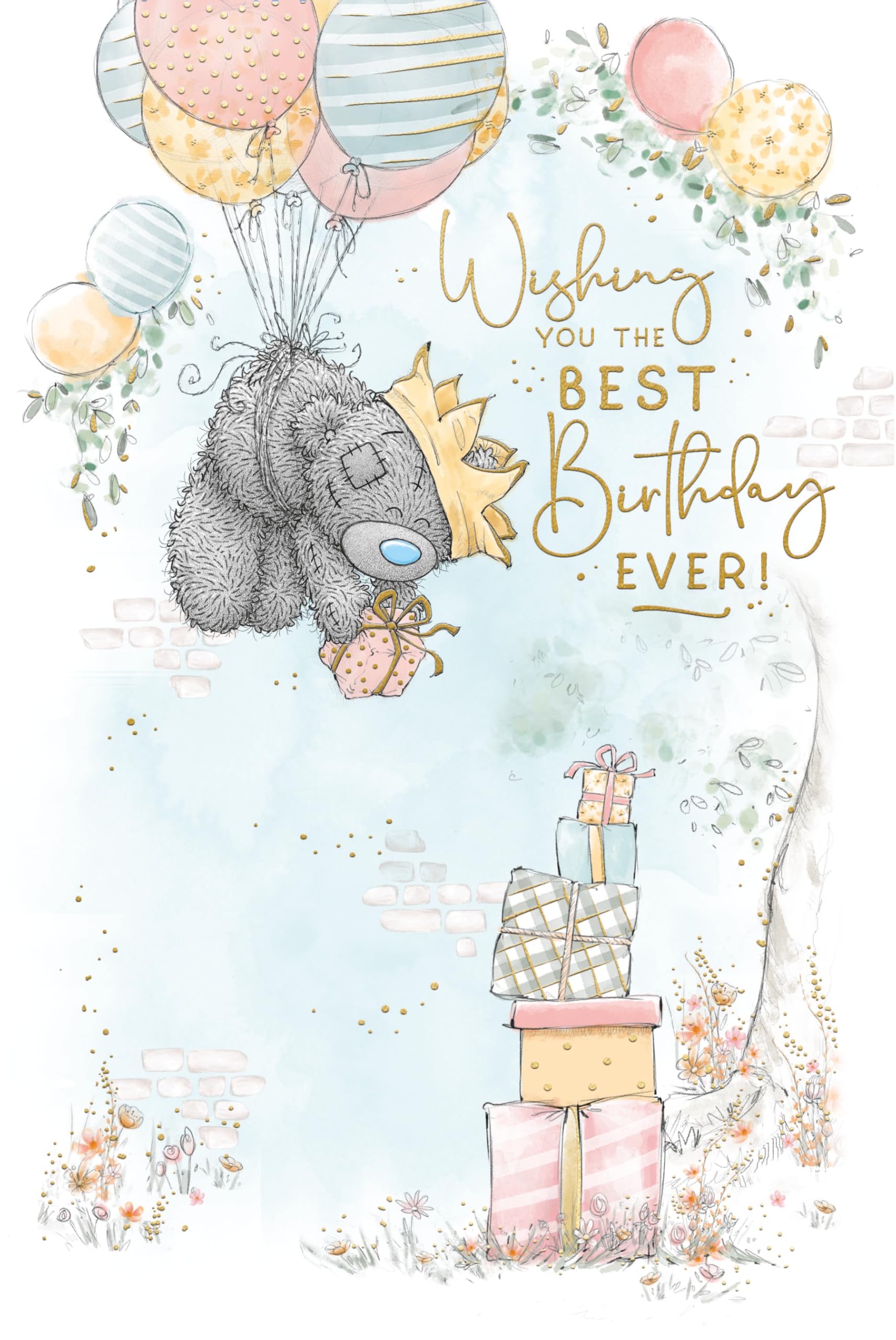 Me To You Tatty Teddy Birthday Card - Bear Floating With Balloons | 6 x 9 in