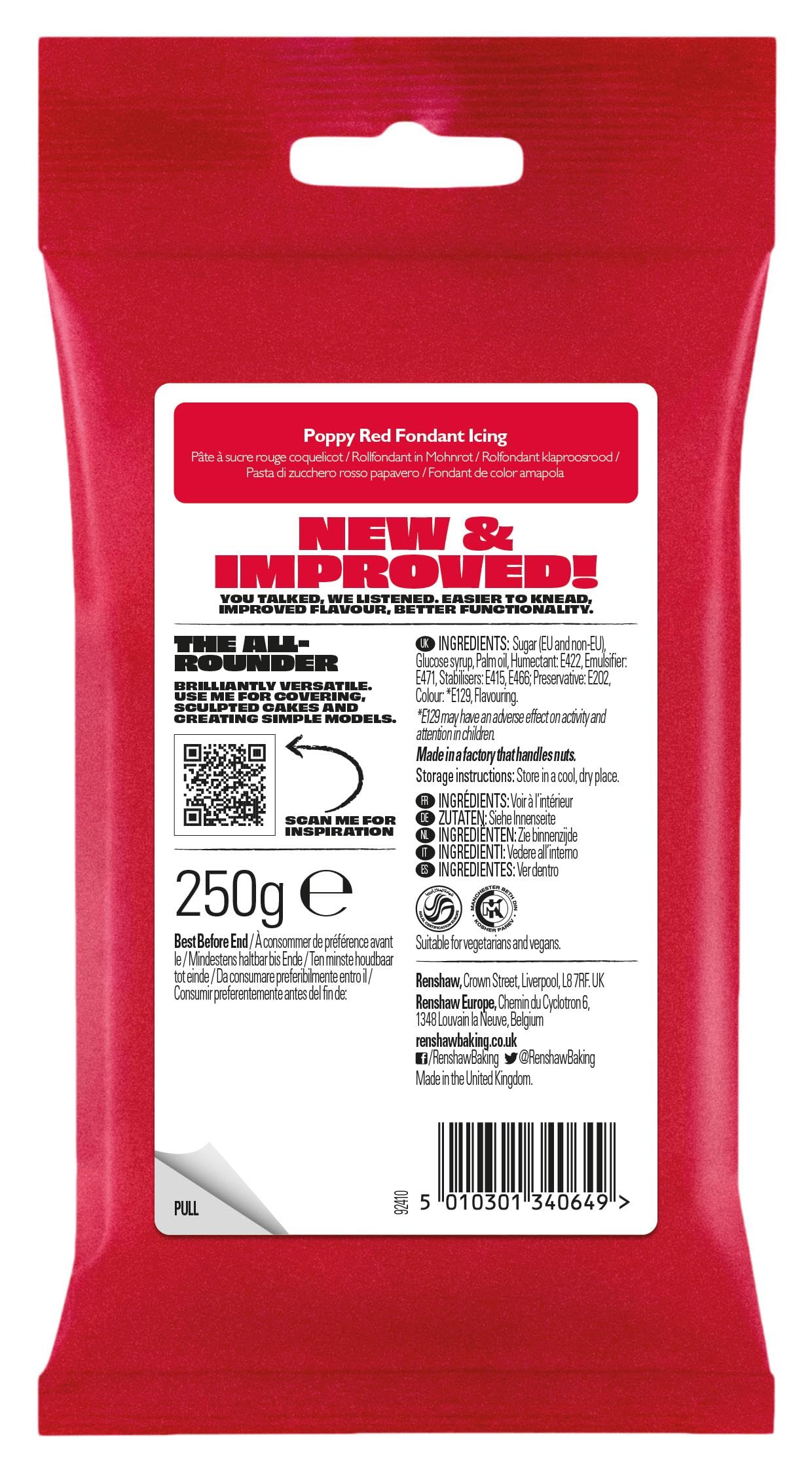 Renshaw Poppy Red Just Roll With It Fondant Icing - Improved Vanilla Flavor | 250 g 2