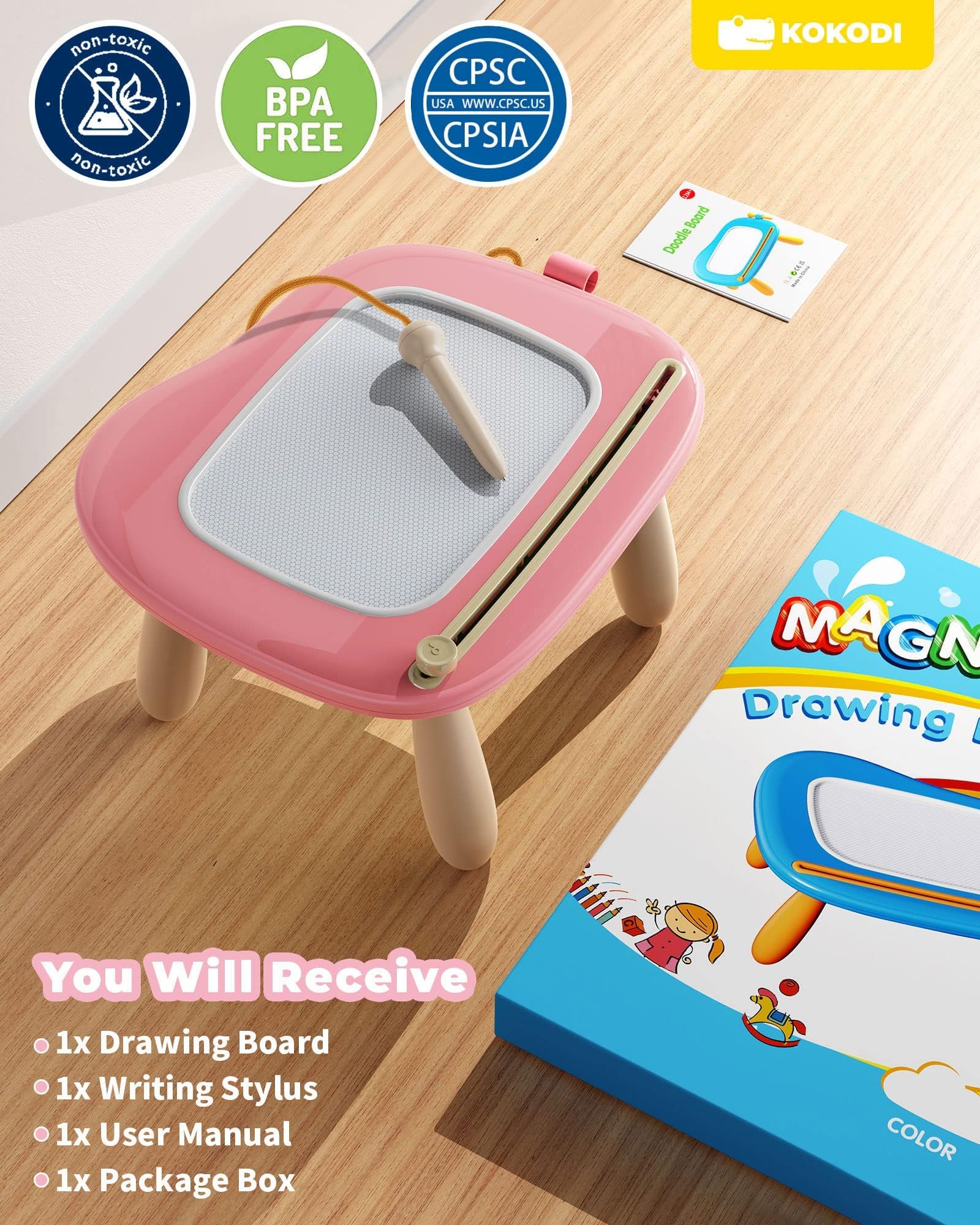KOKODI Magnetic Drawing Board - 4 Color Zones | Adjustable Legs | Ages 1-3 6