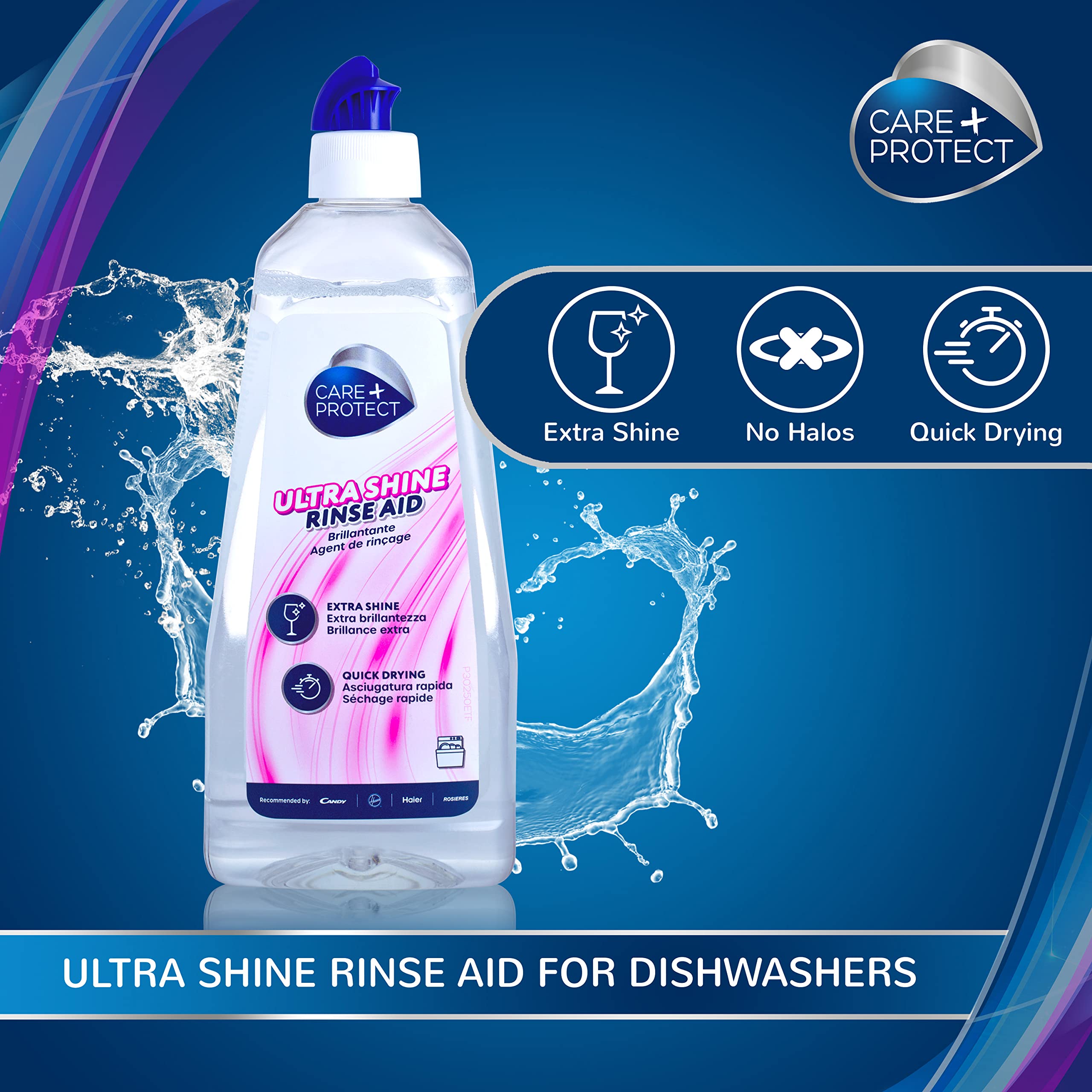 CARE + PROTECT Ultra Shine Universal Rinse Aid for Dishwasher - 500ml | Unscented | Faster Drying